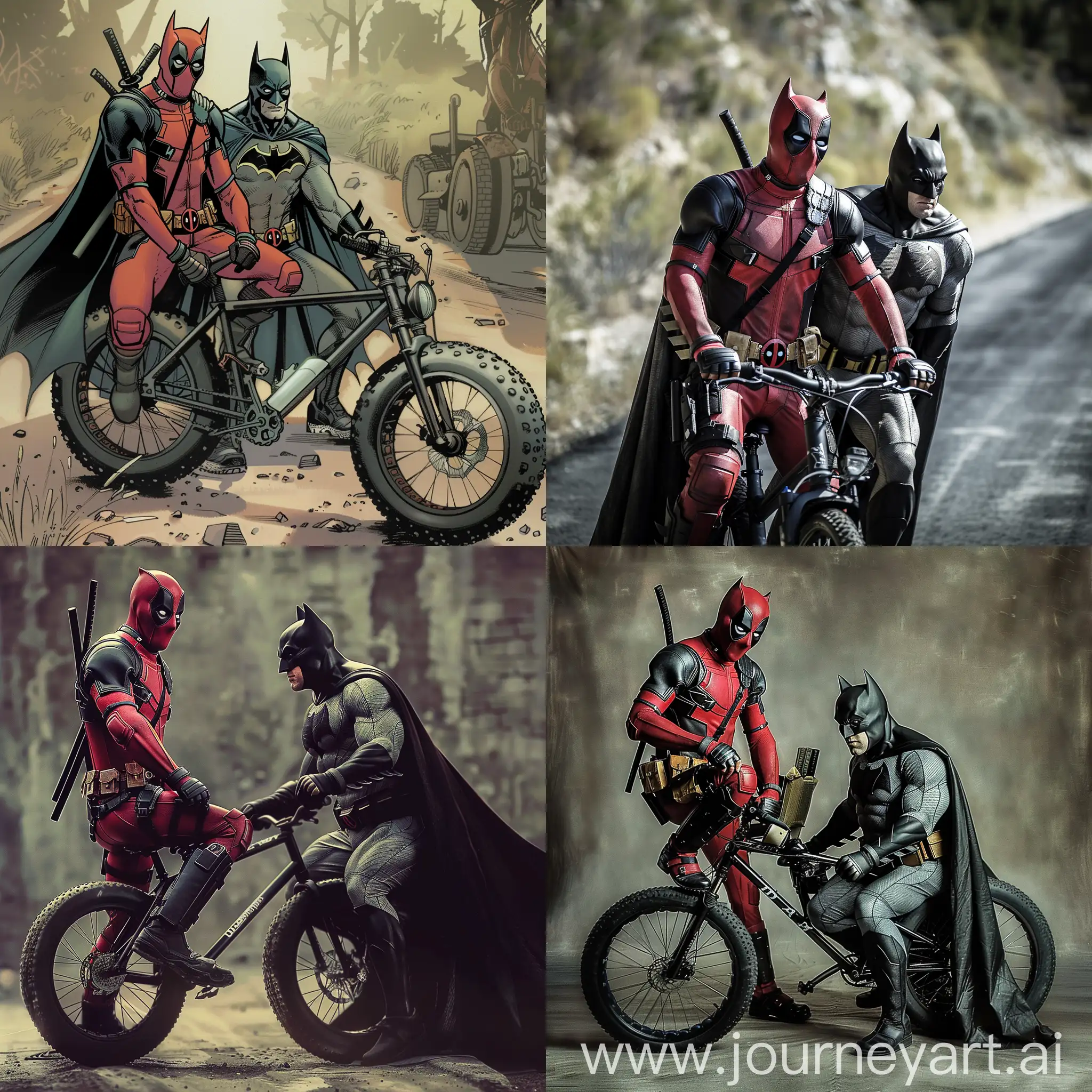 deadpool with batman on bike