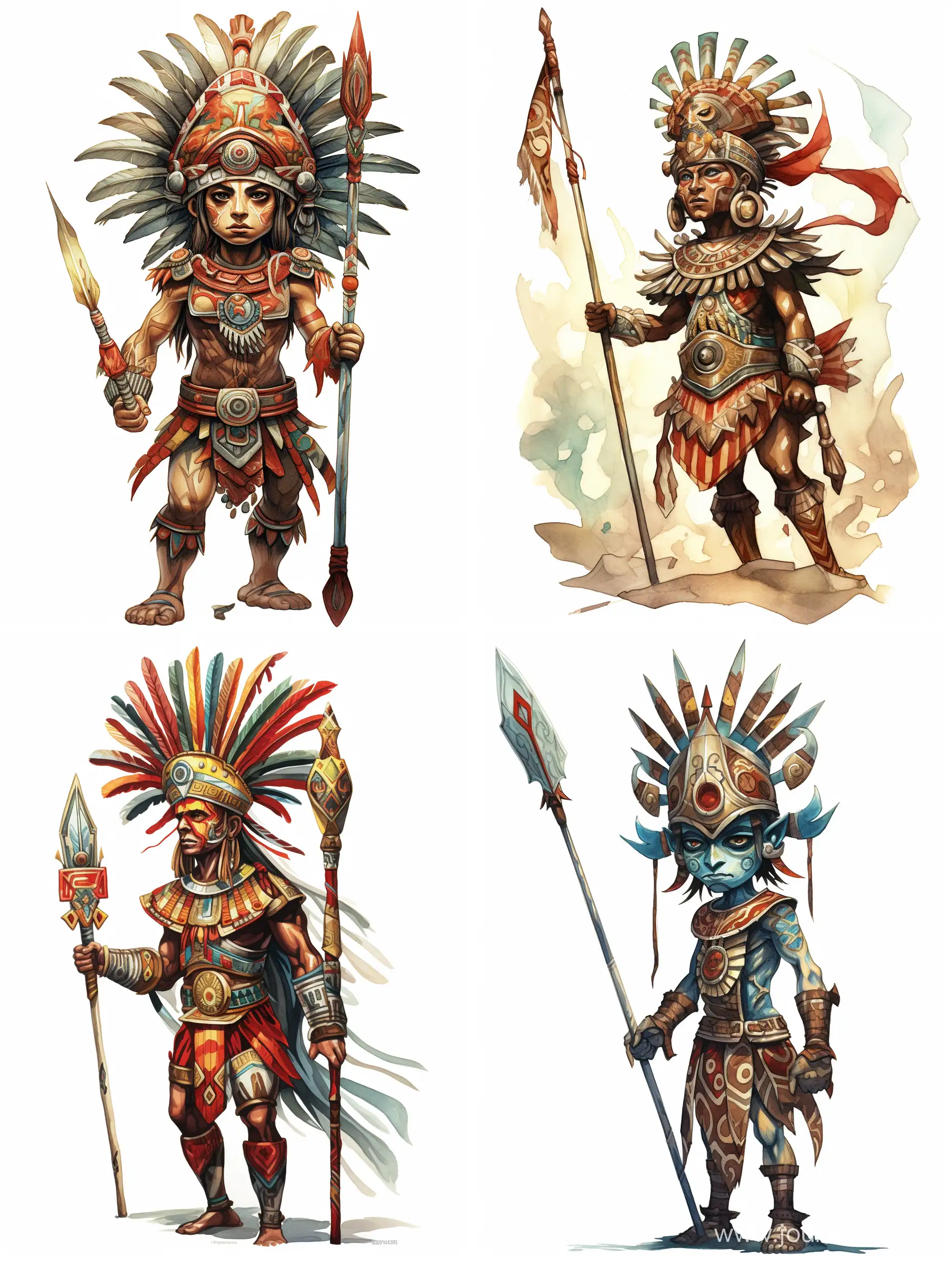 Stylized-Aztec-Warrior-with-Flag-Victor-Ngai-Watercolor-Art