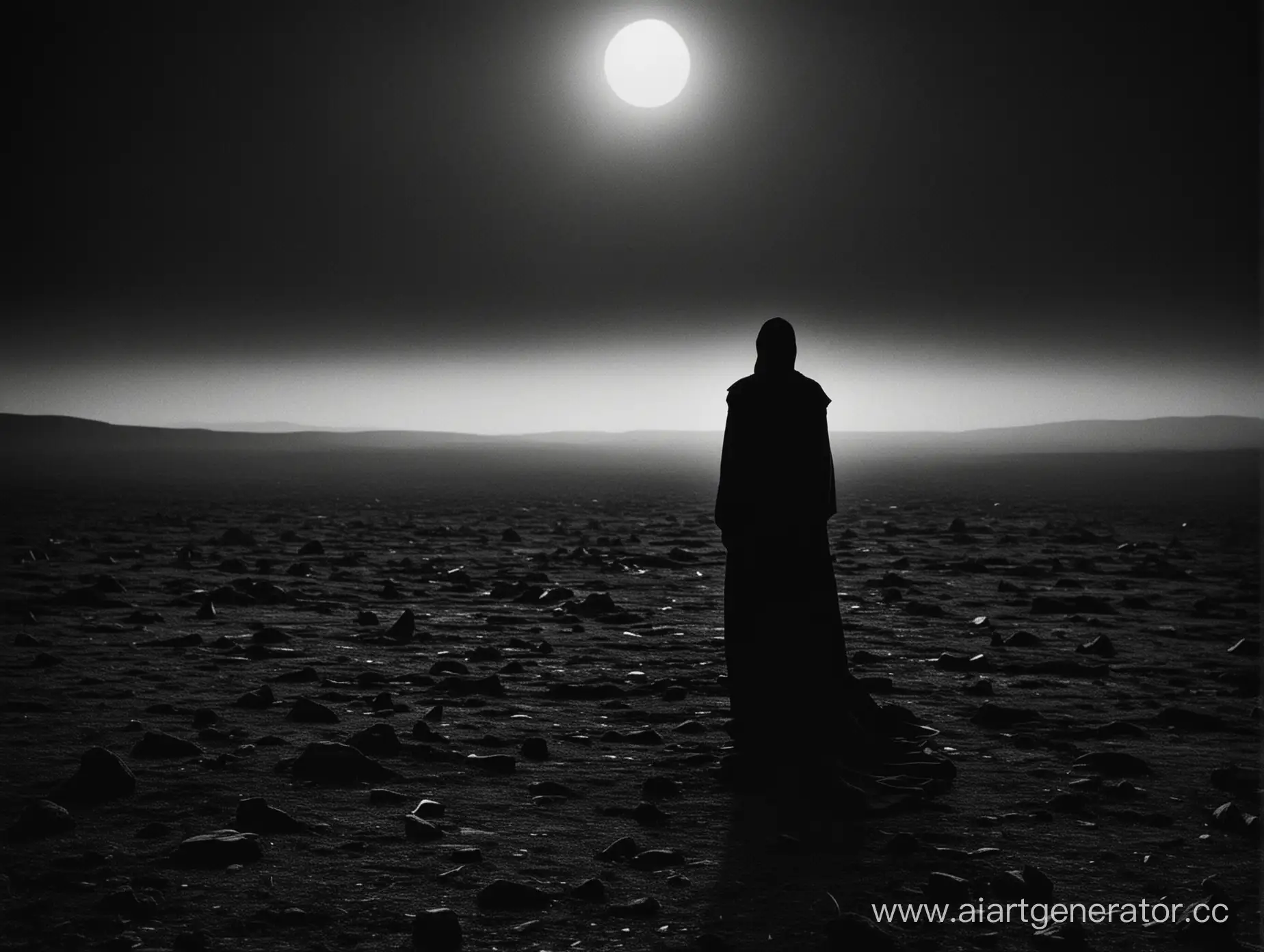 The cover is mostly black with a single, stark image in the center. It's a silhouette of a solitary figure, perhaps standing on a desolate landscape or against a bleak backdrop. The figure is shrouded in darkness, giving a sense of mystery and foreboding. The title of the book is written in bold, white text above the figure, standing out starkly against the darkness. There are no other embellishments or distractions, keeping the focus solely on the haunting image and the title