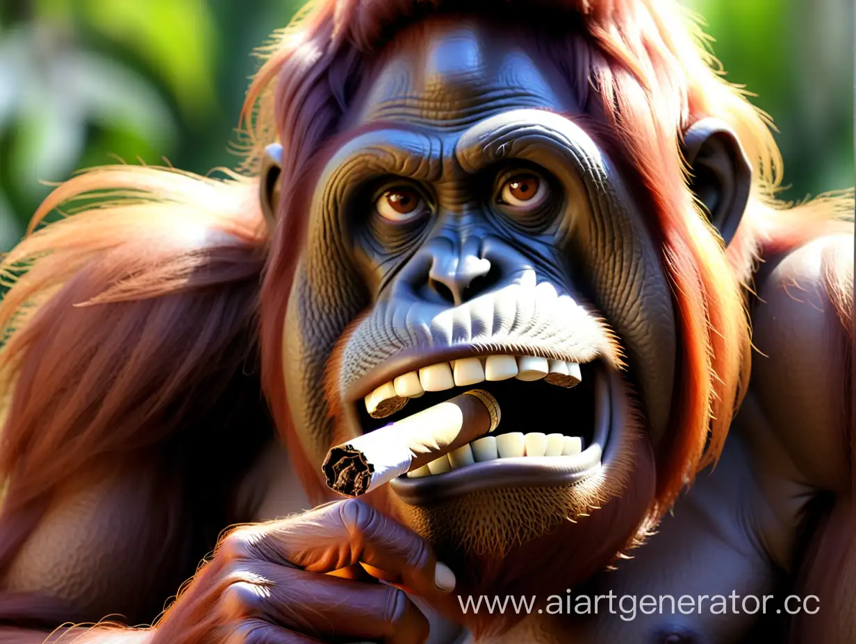 Орангутанг с сигарой в зубах