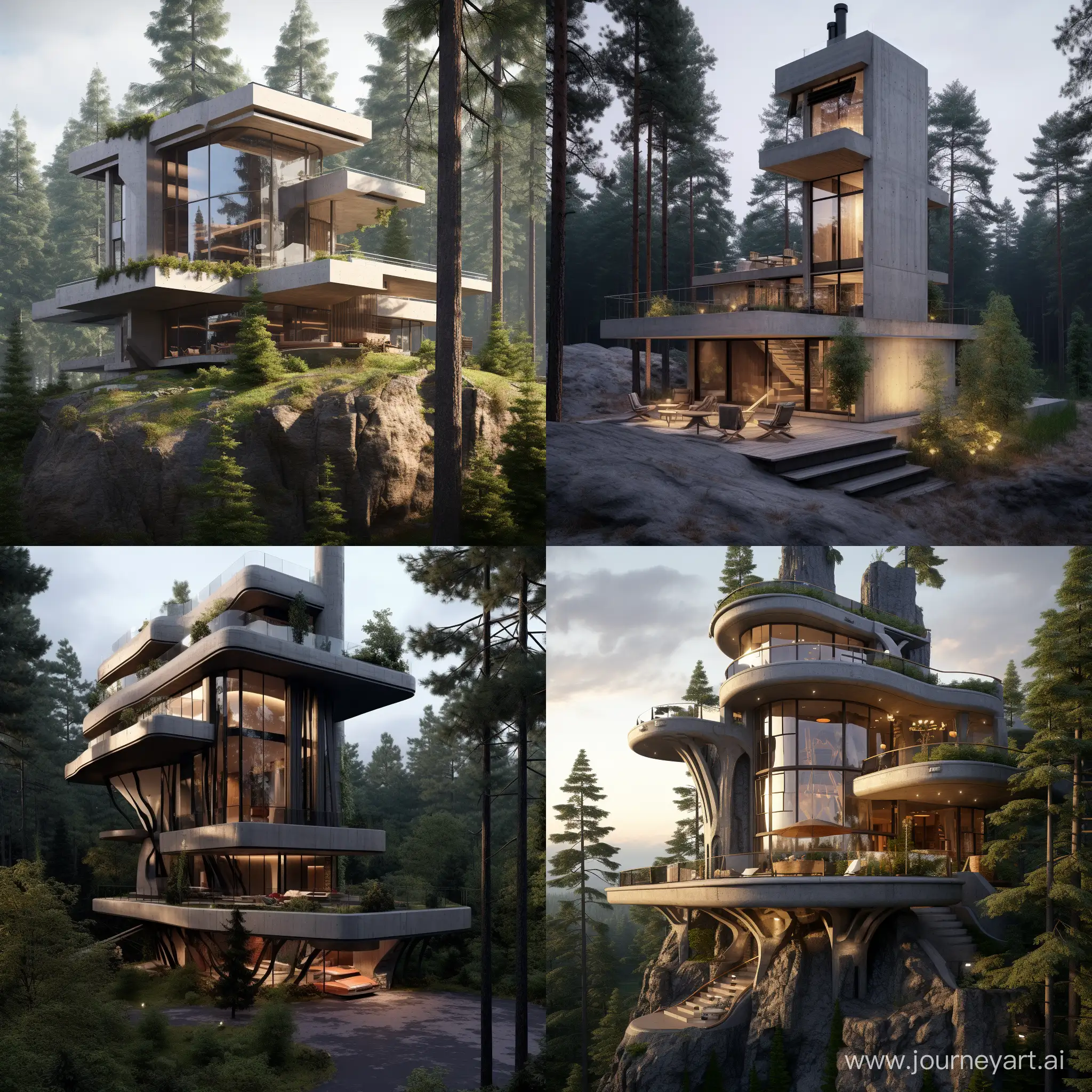 Forest-Villa-with-Tower-on-Rocky-Terrain-2Story-Reinforced-Concrete-Design