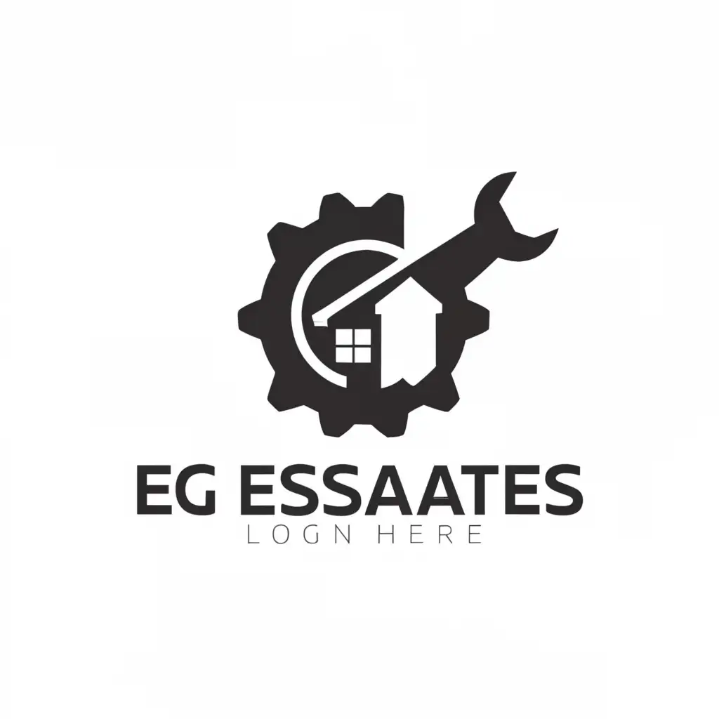 a logo design,with the text "EG Estates", main symbol:Cog, Spanner, House, Crown,Moderate,clear background