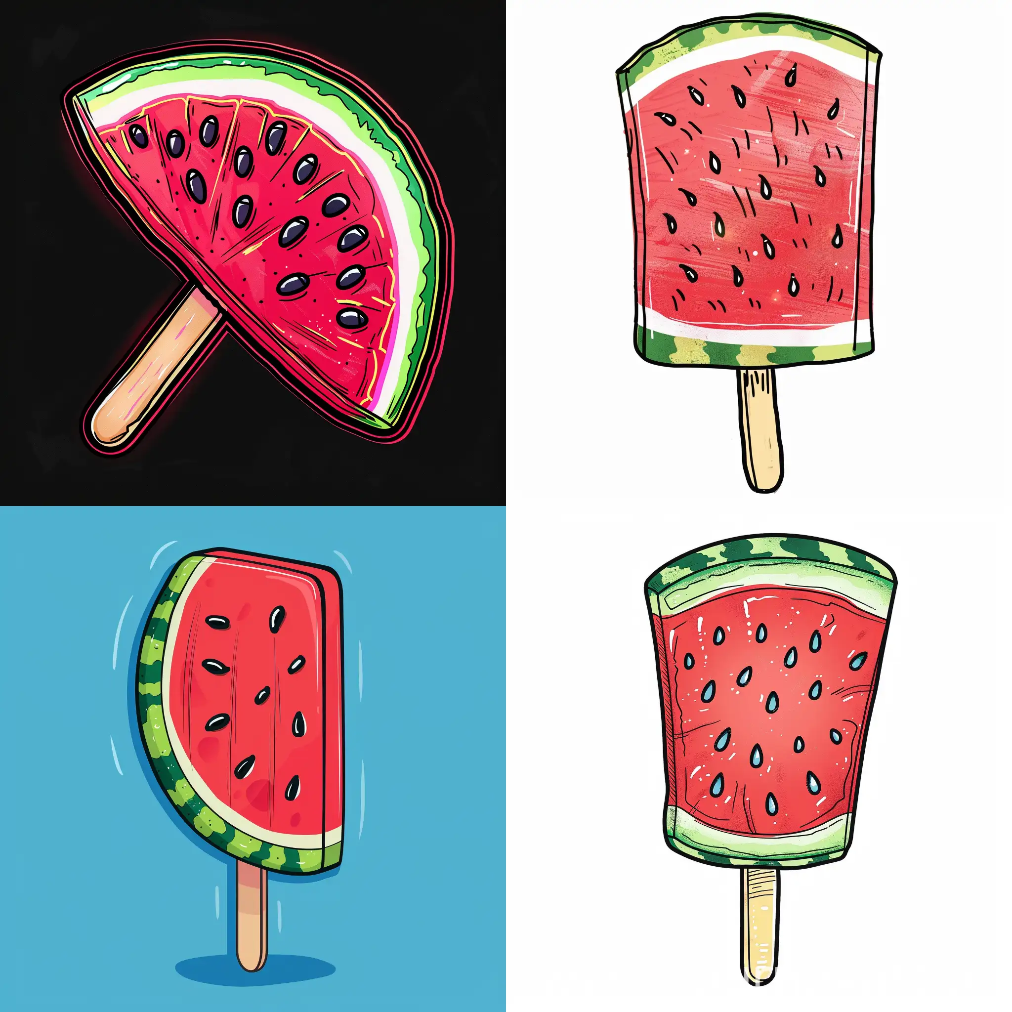 A watermelon slice shaped popsicle, digital 2D line art