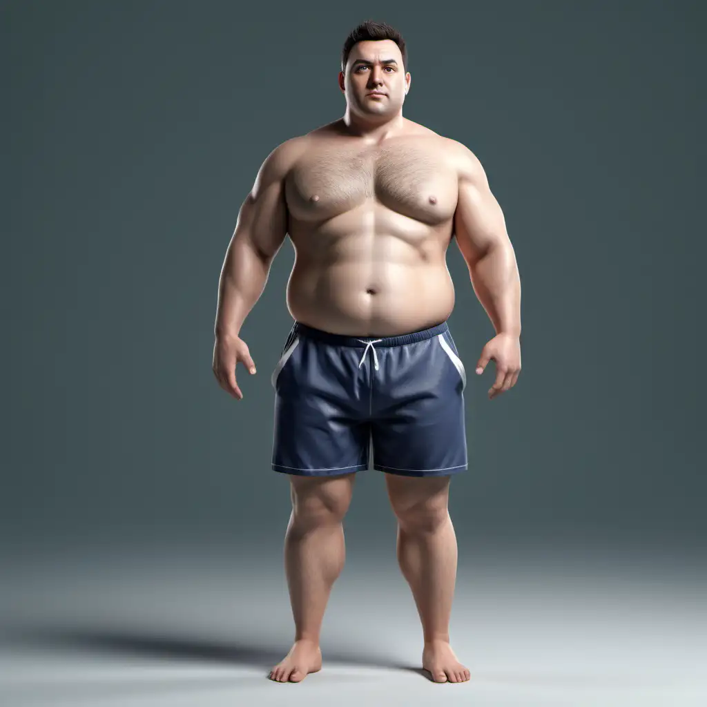 Chubby Male Model in Casual Gym Shorts