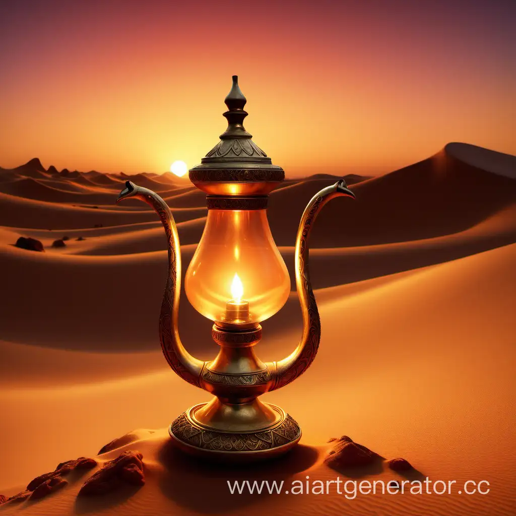 лампа аладдина, пустыня, закат,