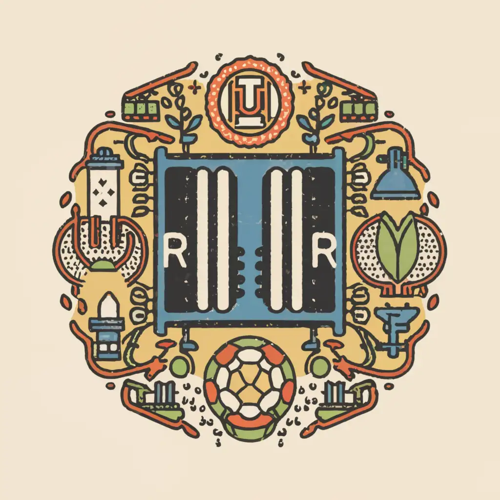 a logo design,with the text "U R", main symbol:diatonic accordion, fire hydrant, soccer ball and farm. 
,complex,clear background