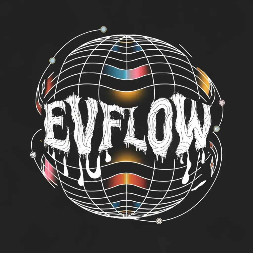 logo, “EvFlow” displayed in a distorted heavy metal font style. Psychedelic aesthetic in black and white using trippy patterns, Radiating bass frequencies through the universe, with the text "EvFlow", typography, be used in Events industry
