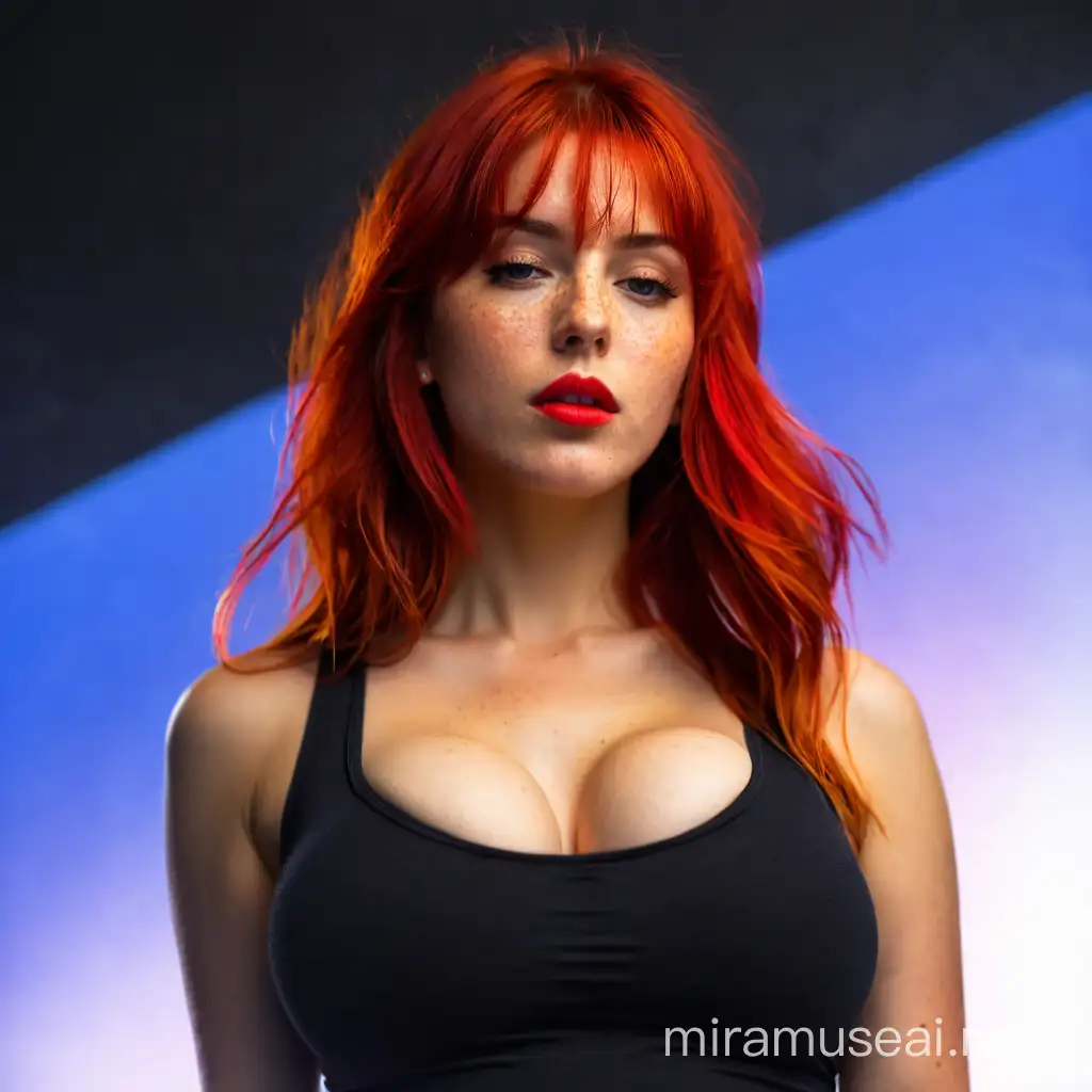 Sultry RedHaired Woman with Freckles and Plunging Neckline