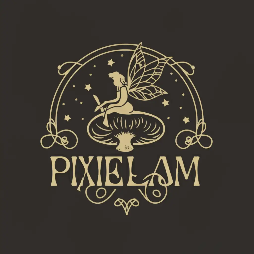 a logo design,with the text "pixielam", main symbol:fairy o a mushroom,complex,be used in Internet industry,clear background
