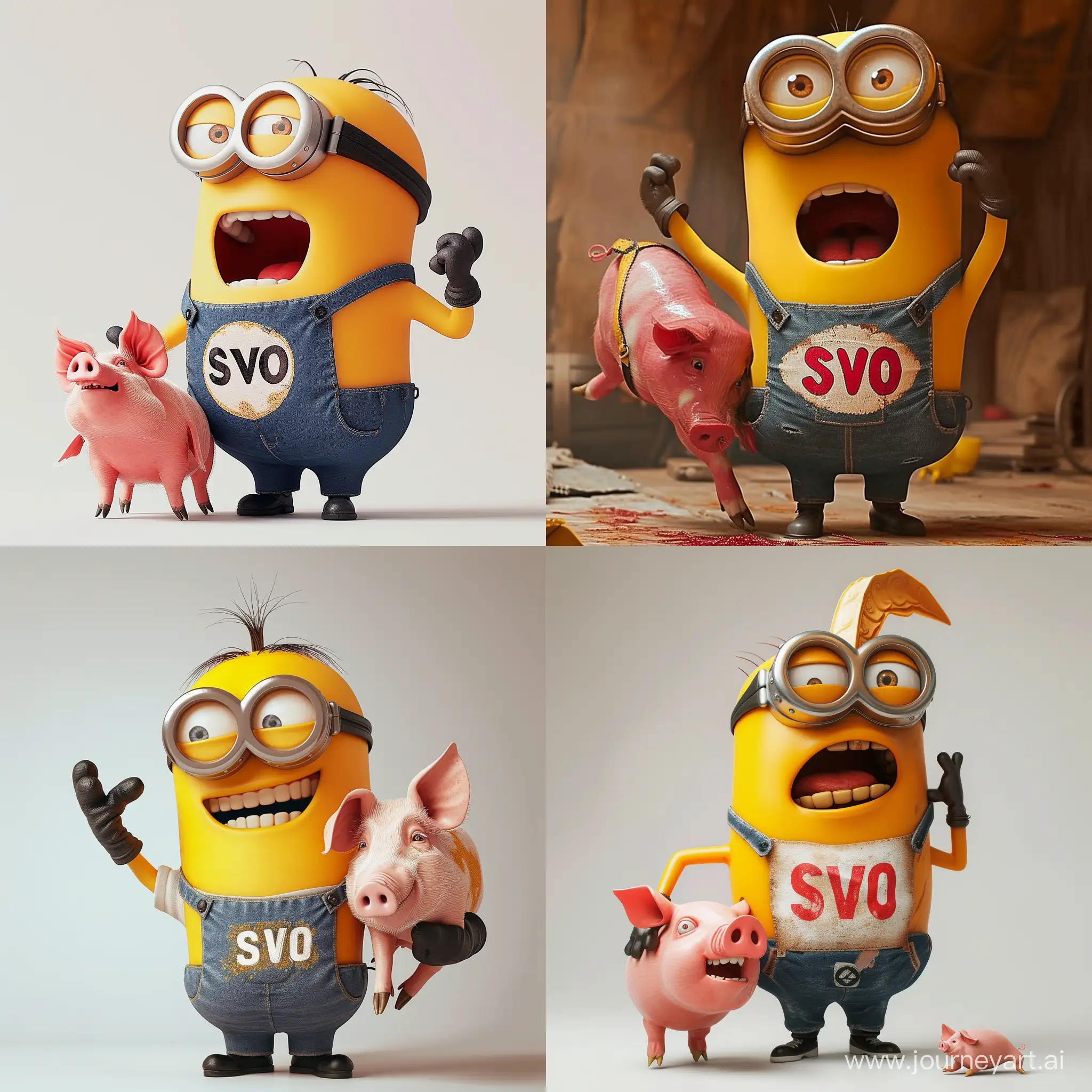 Energetic-Minion-in-SVO-TShirt-Playfully-Holding-a-Pig