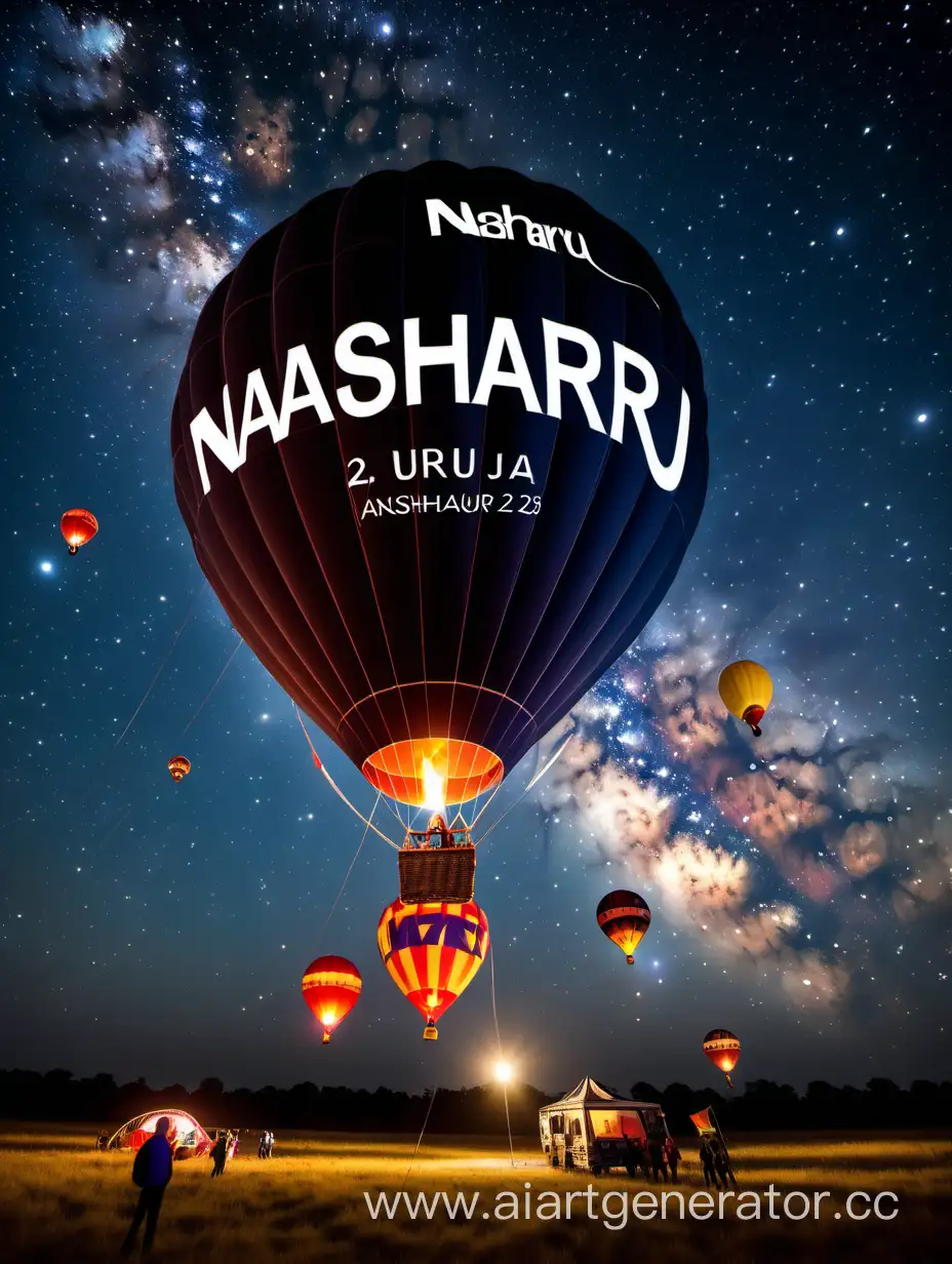 Фестиваль воздушных шаров в космосе на фоне Млечного пути. На больших воздушных шарах написано слово NASHARU23RU