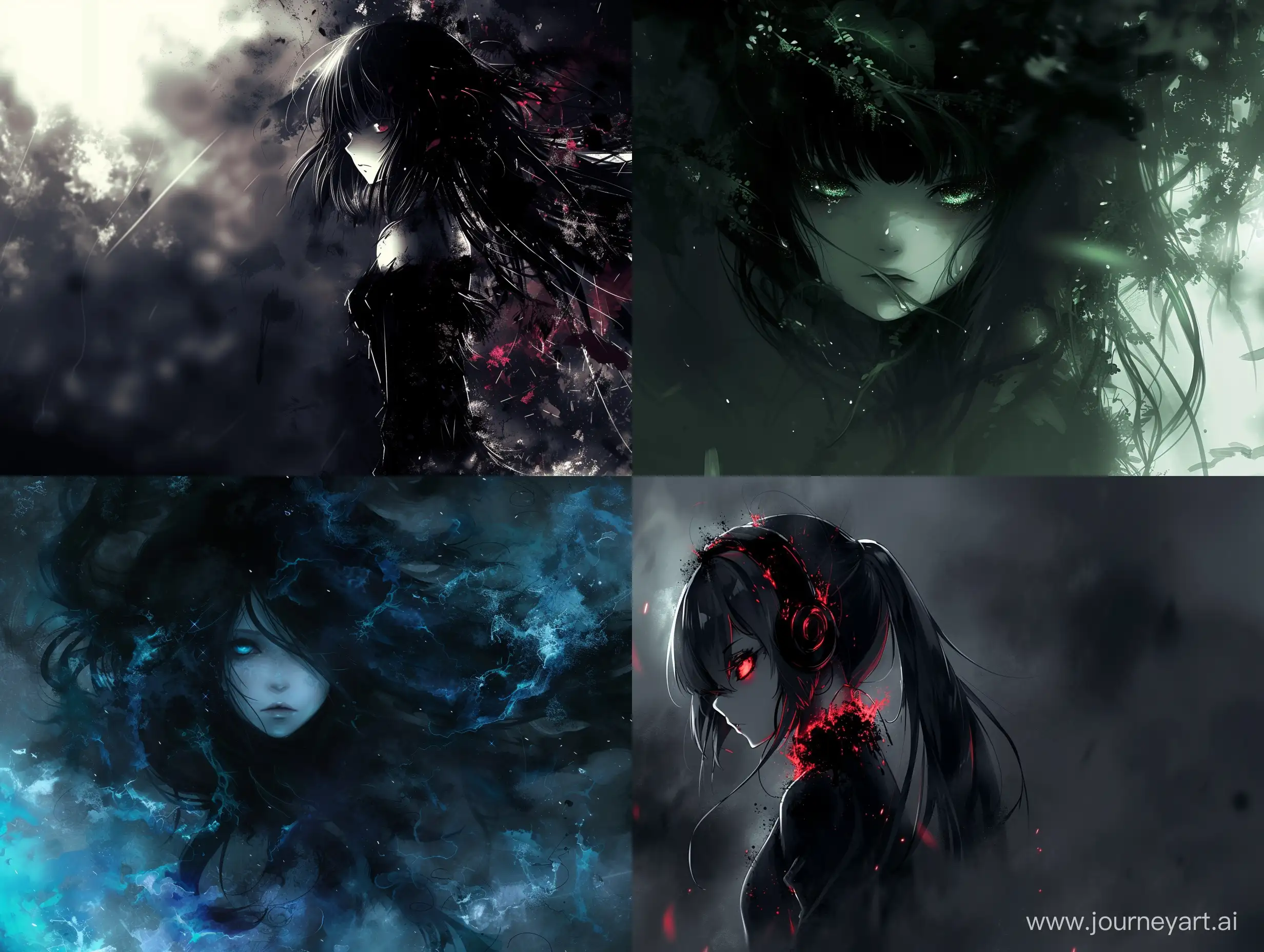 anime girl, dark ambient, abstract background, style drain, dark picture, hd