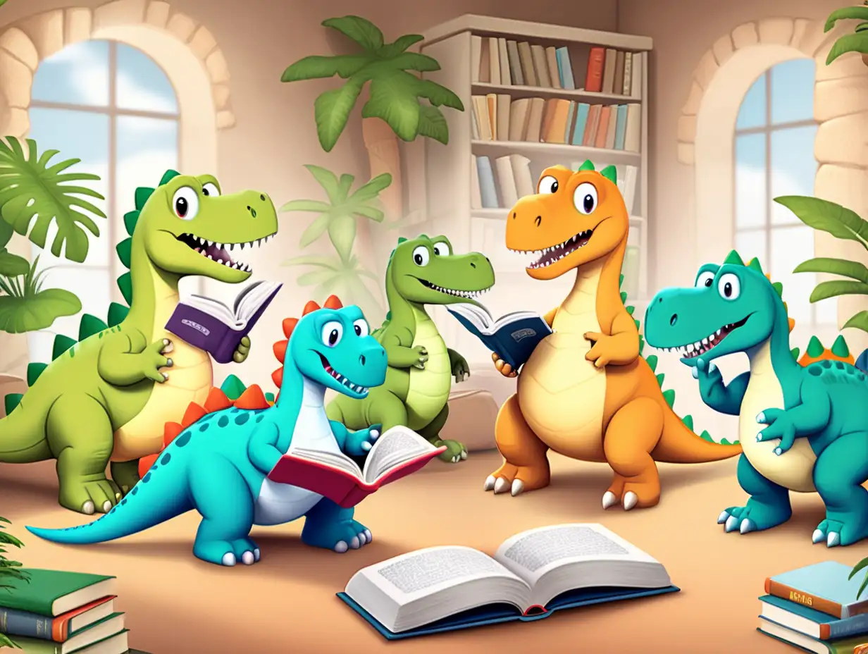 Dinosaurs reading books 