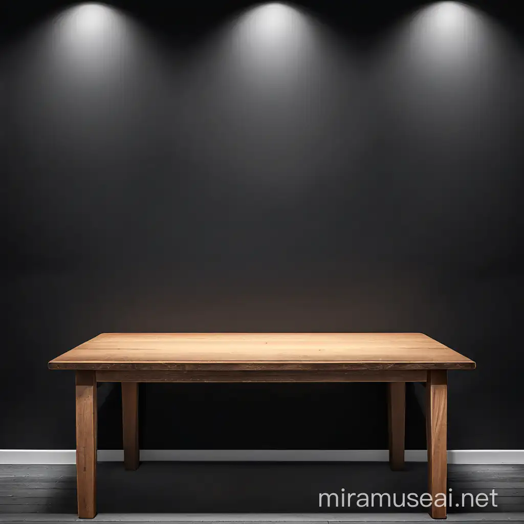 Minimalistic Empty Table Against Black Wall
