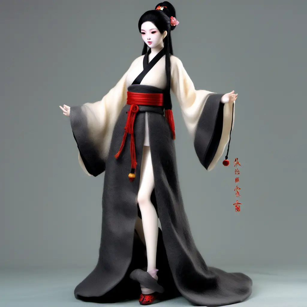 Dark Fantasy Needlefelt Art Chinese Woman in Hanfu Mini Dress