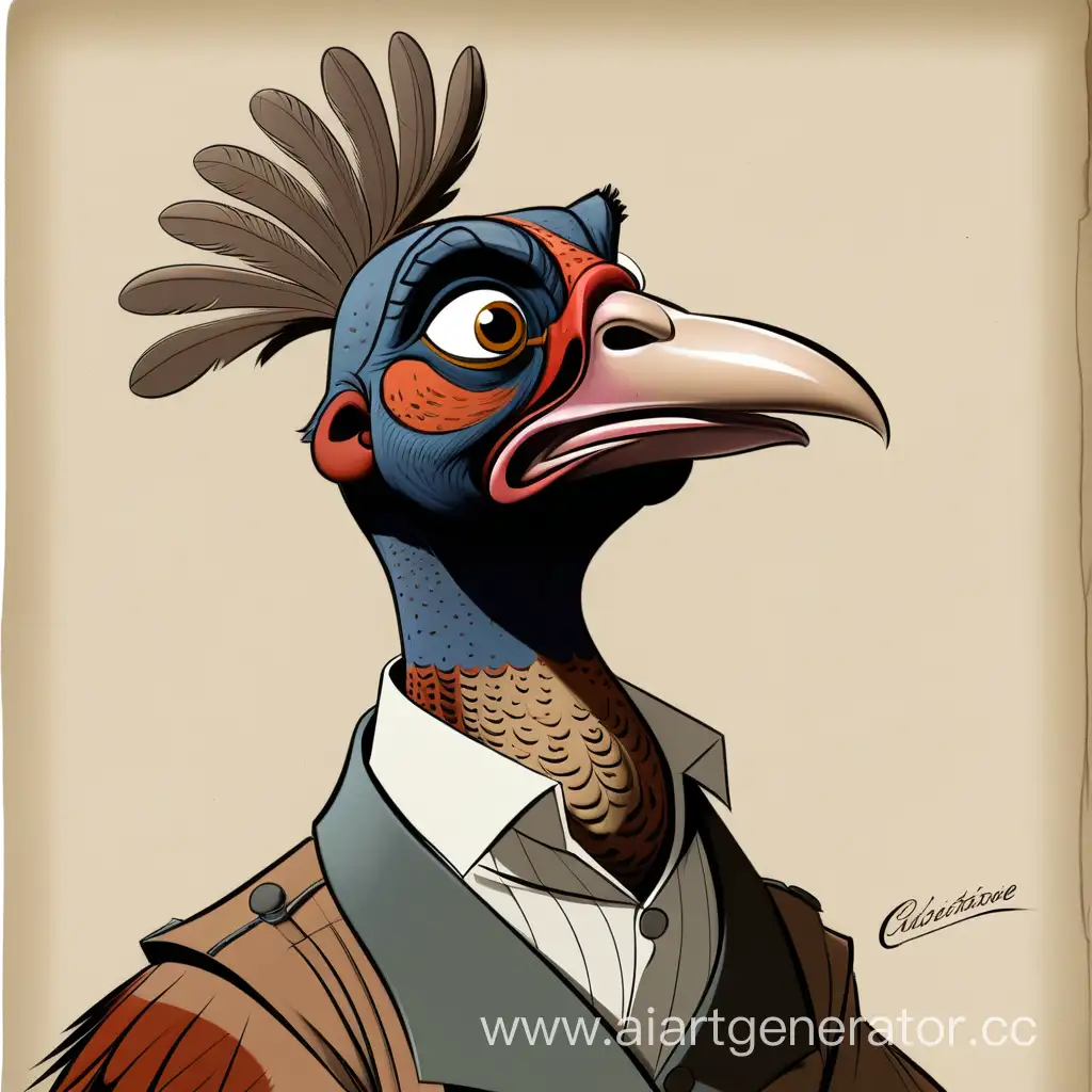 Whimsical-Caricature-with-a-Pheasant-in-Captivity