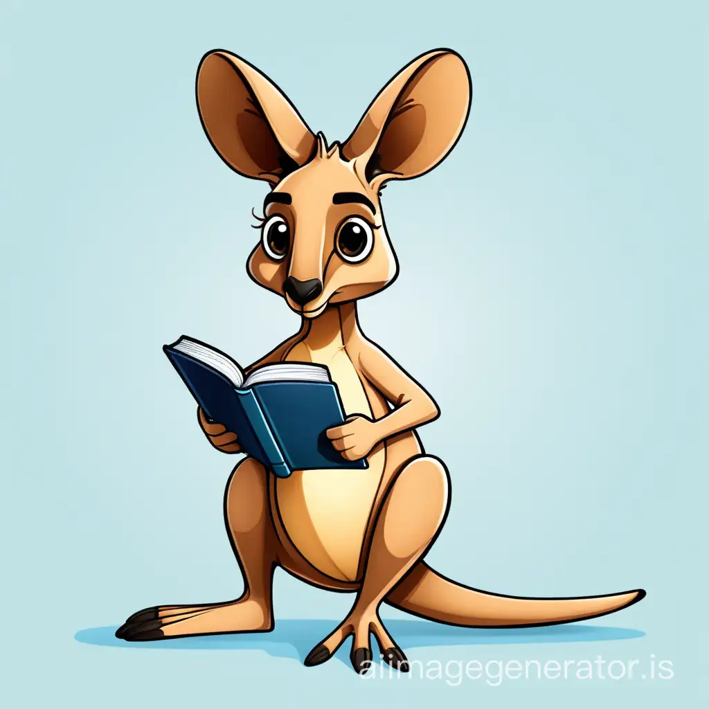 мультяшный кенгуру с книгой в лапах