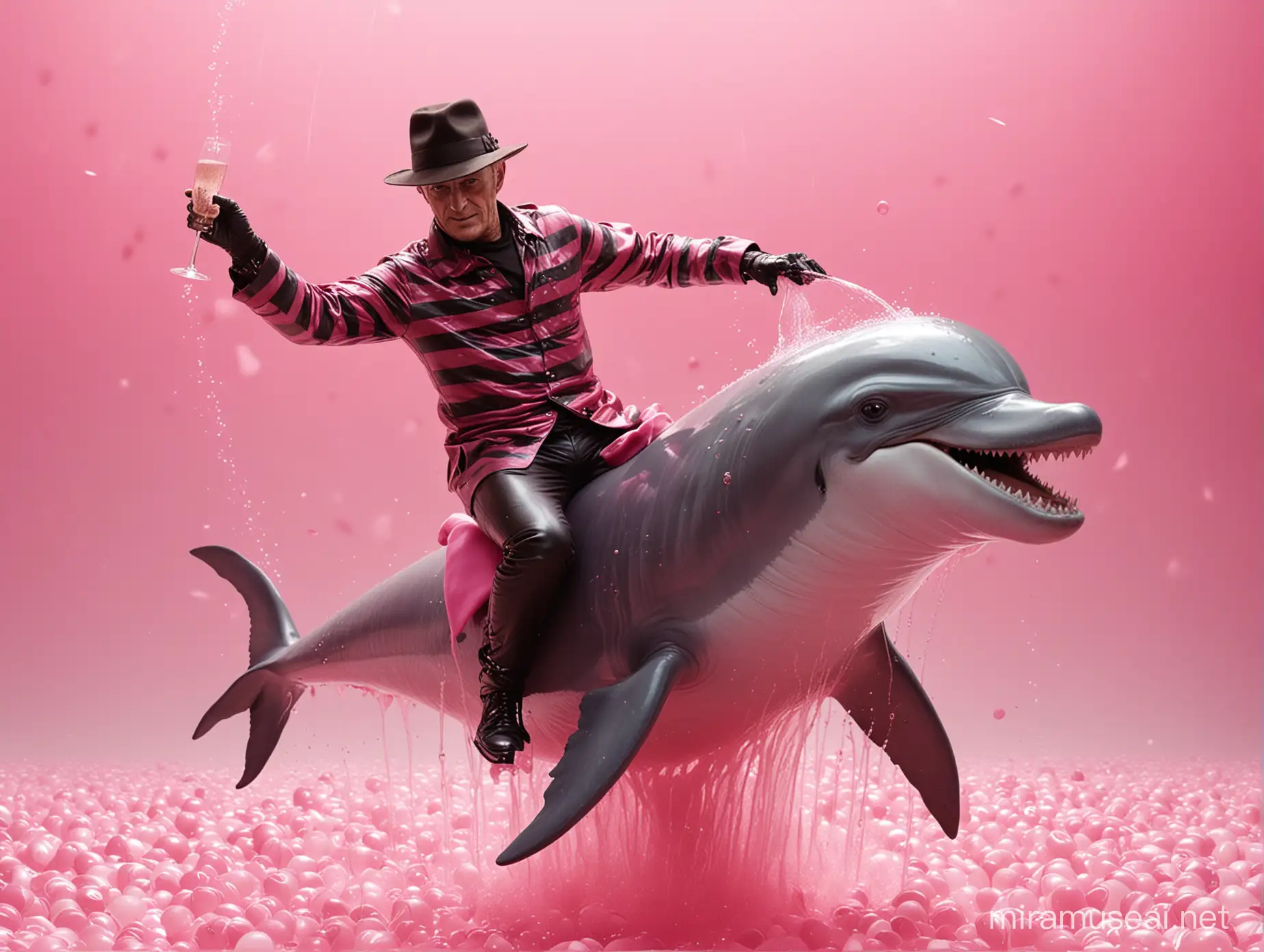 Freddy Krueger Riding a Dolphin in a Sea of Pink Champagne