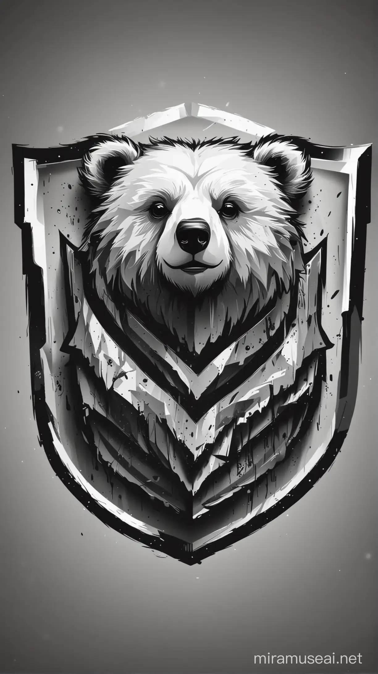 Abstract Black and White Shield Logo with Cute Bear Head