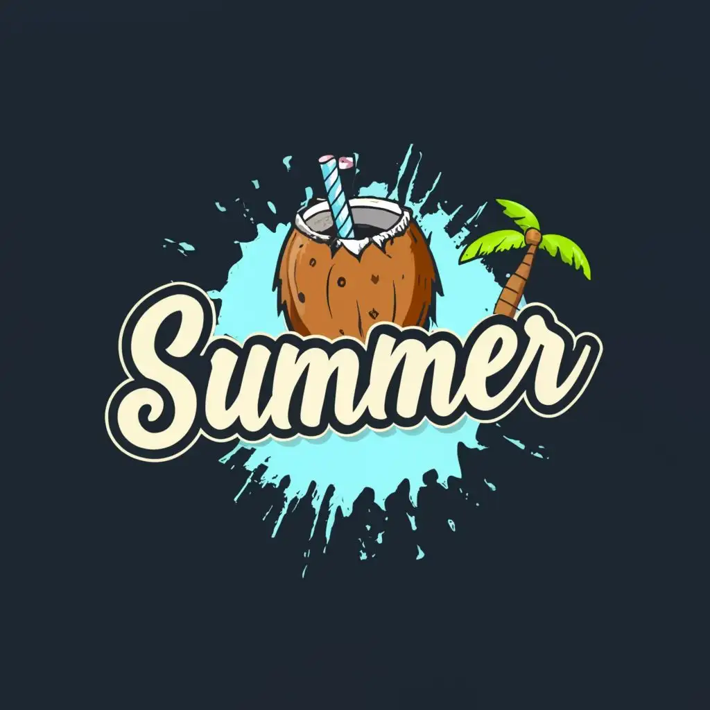 LOGO-Design-For-SUMMER-Tropical-Coconut-Emblem-on-Clear-Background