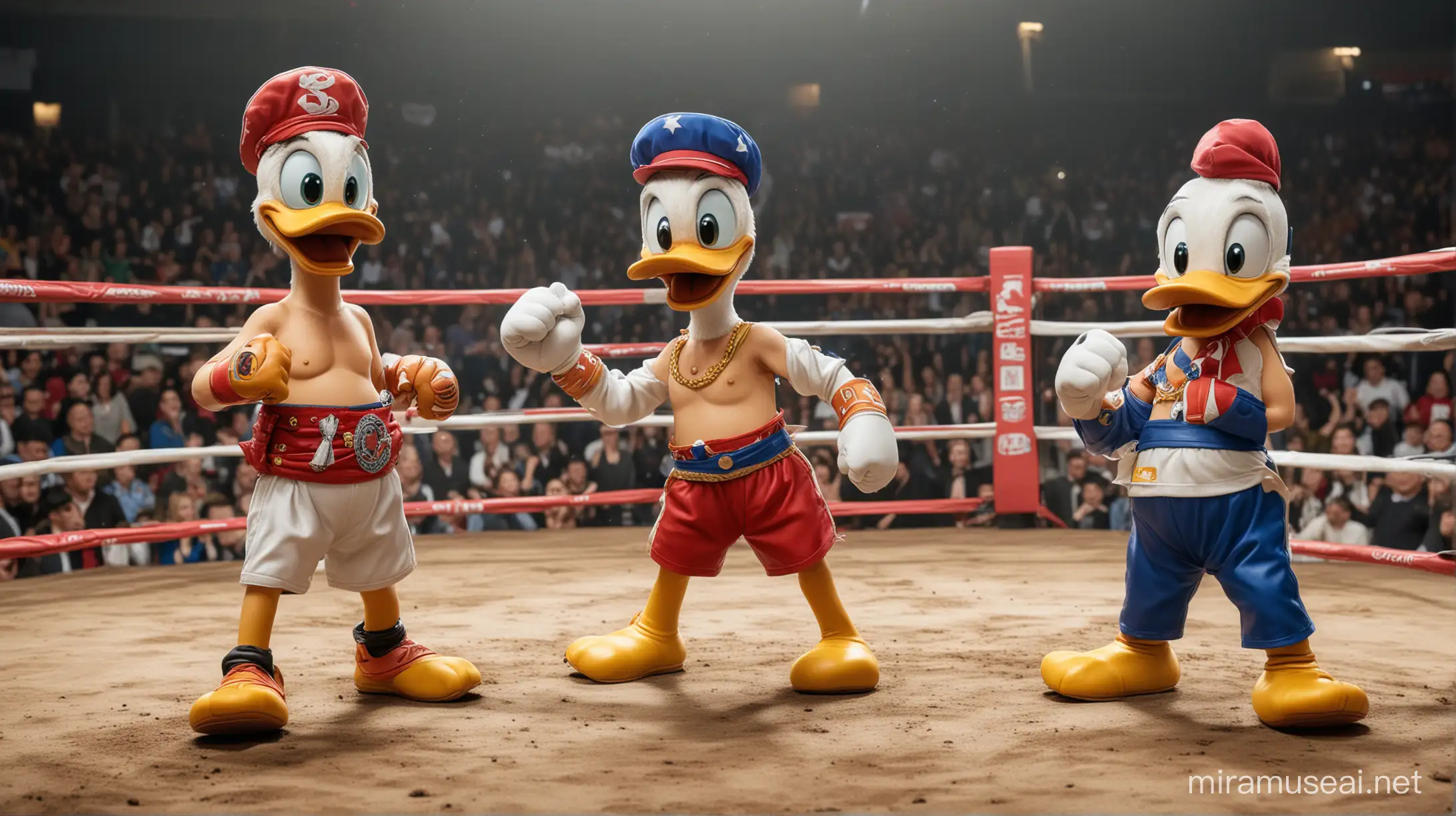 pelea de 3 botargas en un ring DONALD DUCK CHAVO DEL 8

