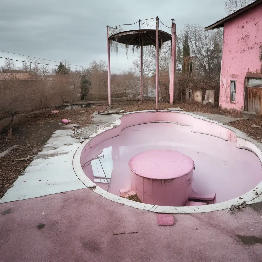 Abandoned House with Pink Empty Pool