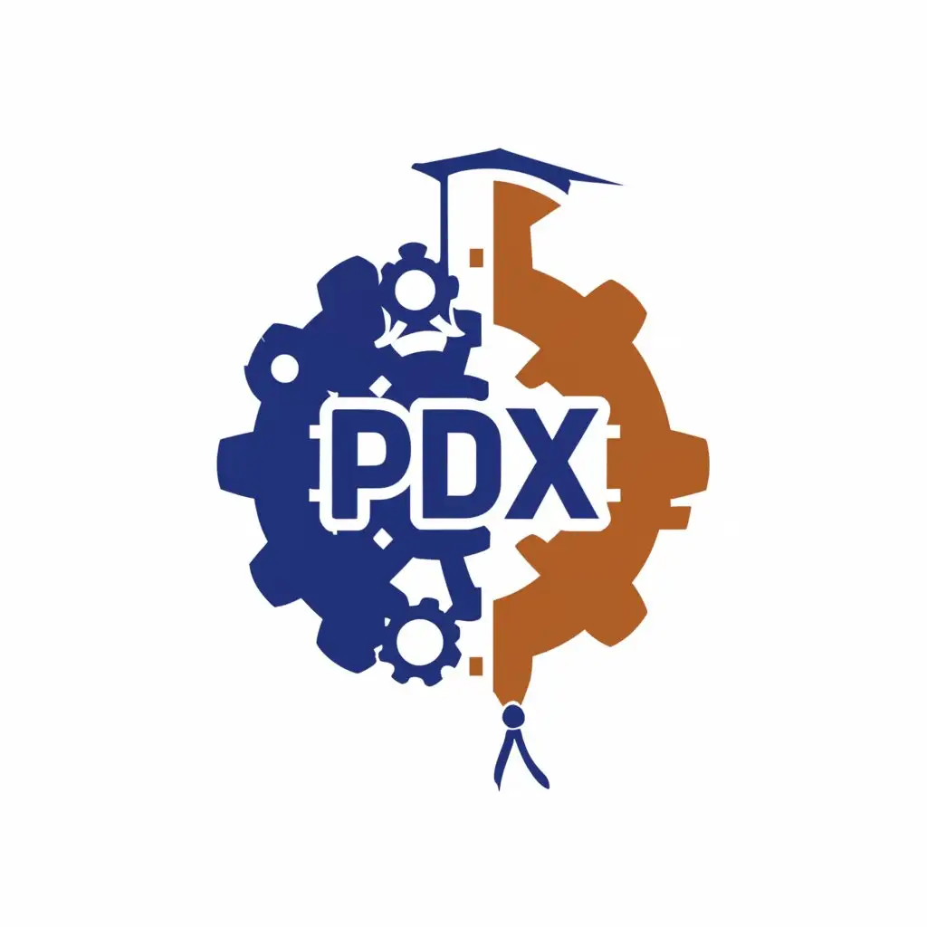 a logo design,with the text "Project Delivery Digital Transformation (PDX) Alliance.", main symbol:logo with PDX. include symbol of industry and academic. The academia half features a stylized depiction of a traditional university building or academic symbol, such as a graduation cap or a book. This represents the knowledge, research, and expertise contributed by academia. The industry half features modern tech symbols like gears, circuitry, or digital interfaces, representing innovation, technology, and practical application.,Moderate,be used in Events industry,clear background
