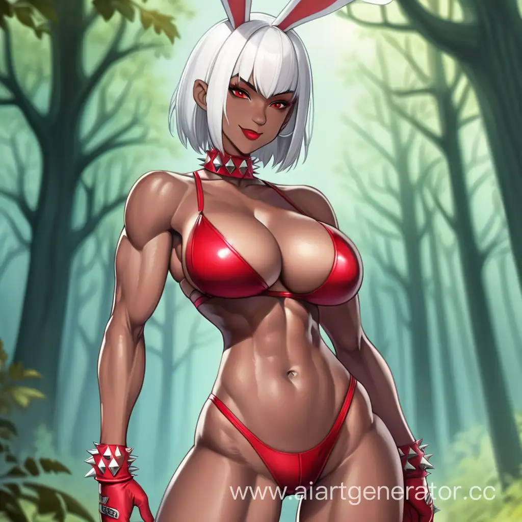 Enchanting-Warrior-Woman-with-Rabbit-Ears-in-Scarlet-Red-Attire