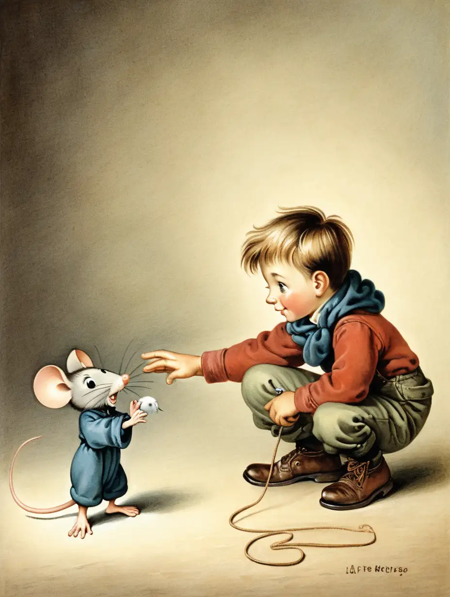 Adventurous Encounter Little Boy and Little Mouse