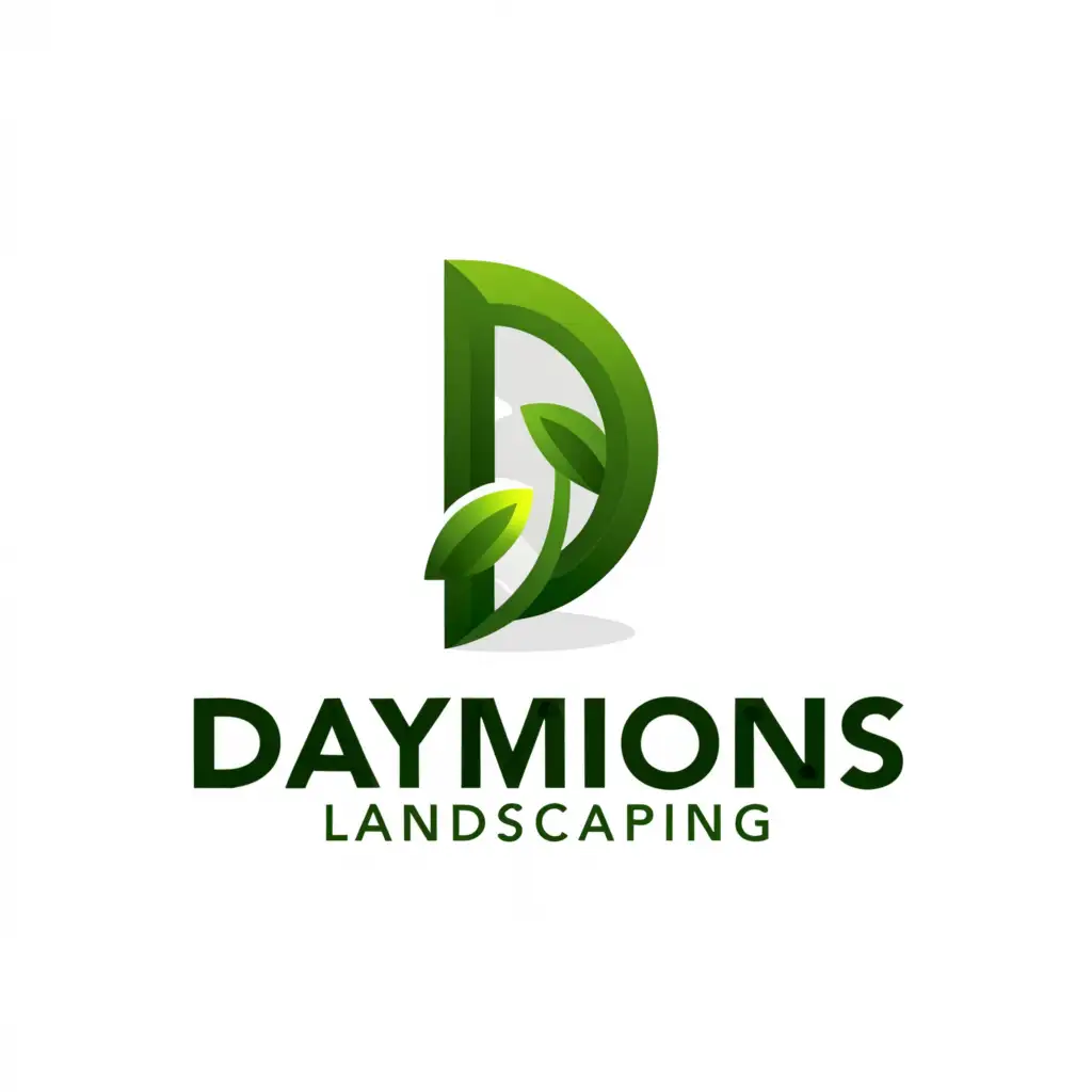 a logo design,with the text "daymions  landscaping", main symbol: D with grass overlay,Minimalistic,clear background