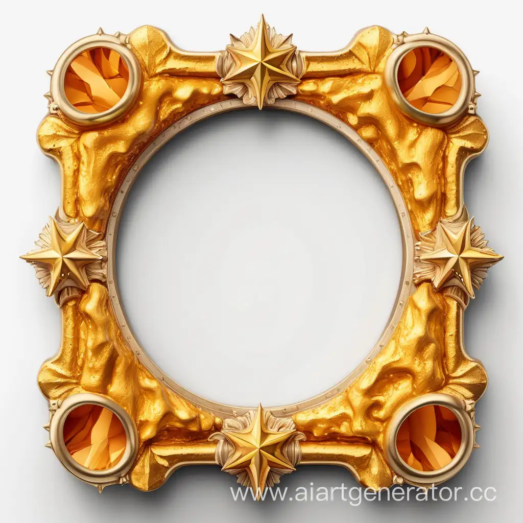 simple icon of a 3D golden lava vintage frame, made of star golden lava. white background.