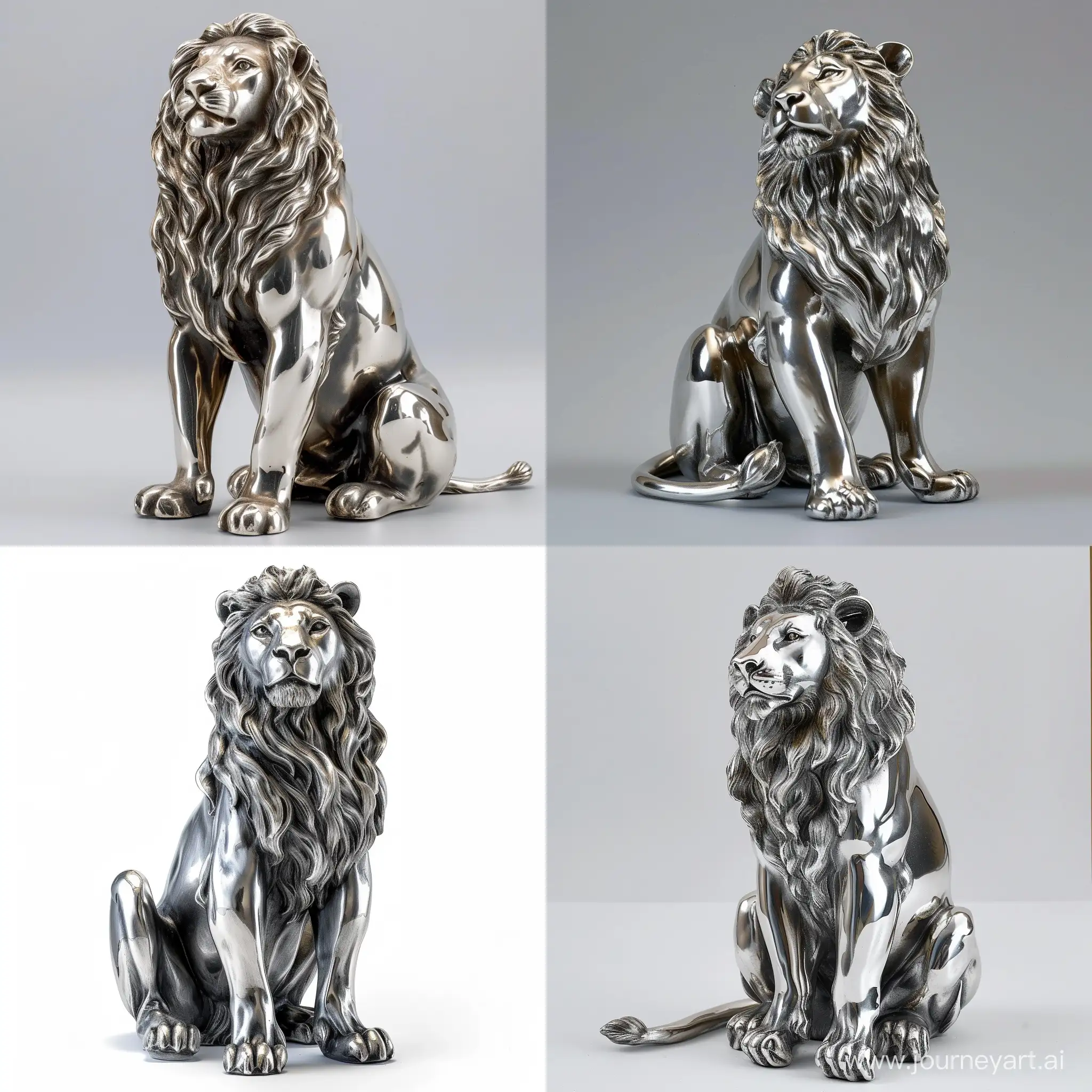 silver statue of a sitting lion