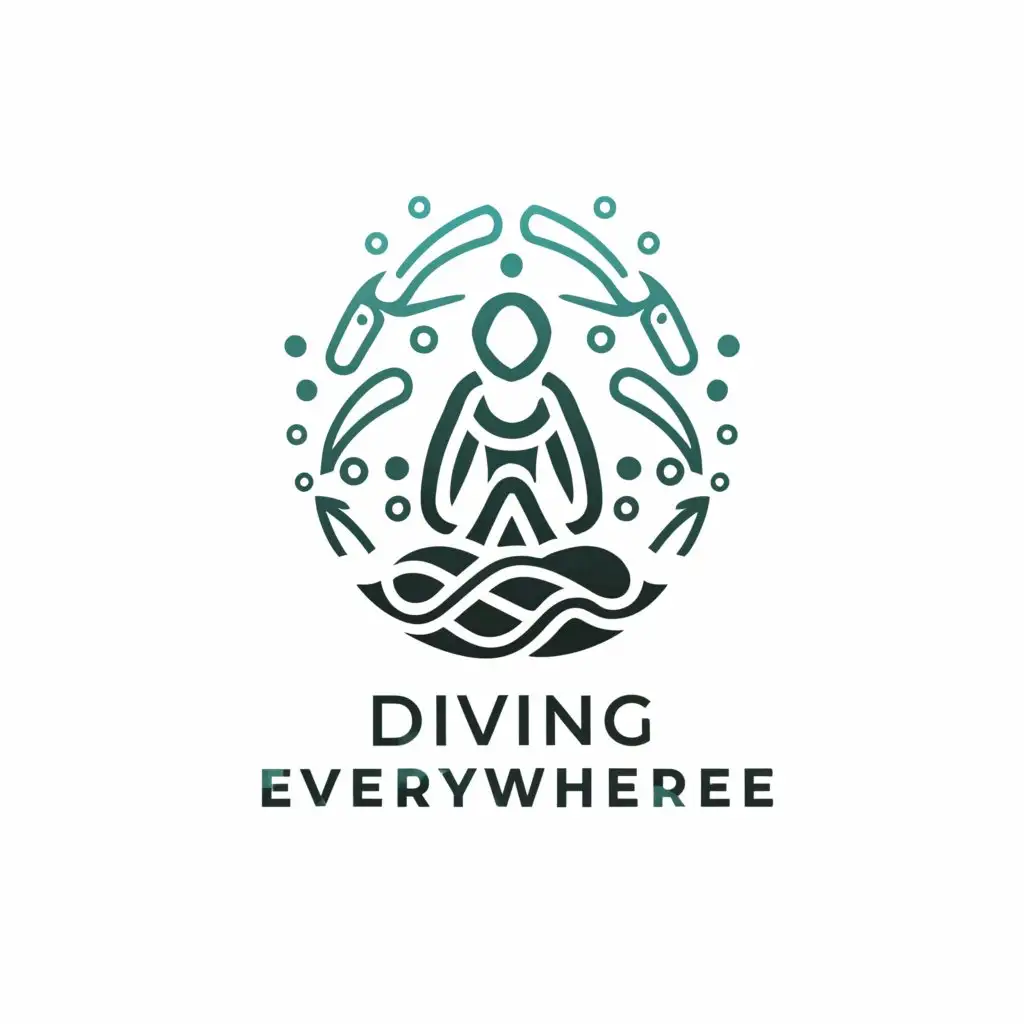 a logo design,with the text "Diving Everywhere ", main symbol:Scuba diver with marine life,Minimalistic,be used in Travel industry,clear background