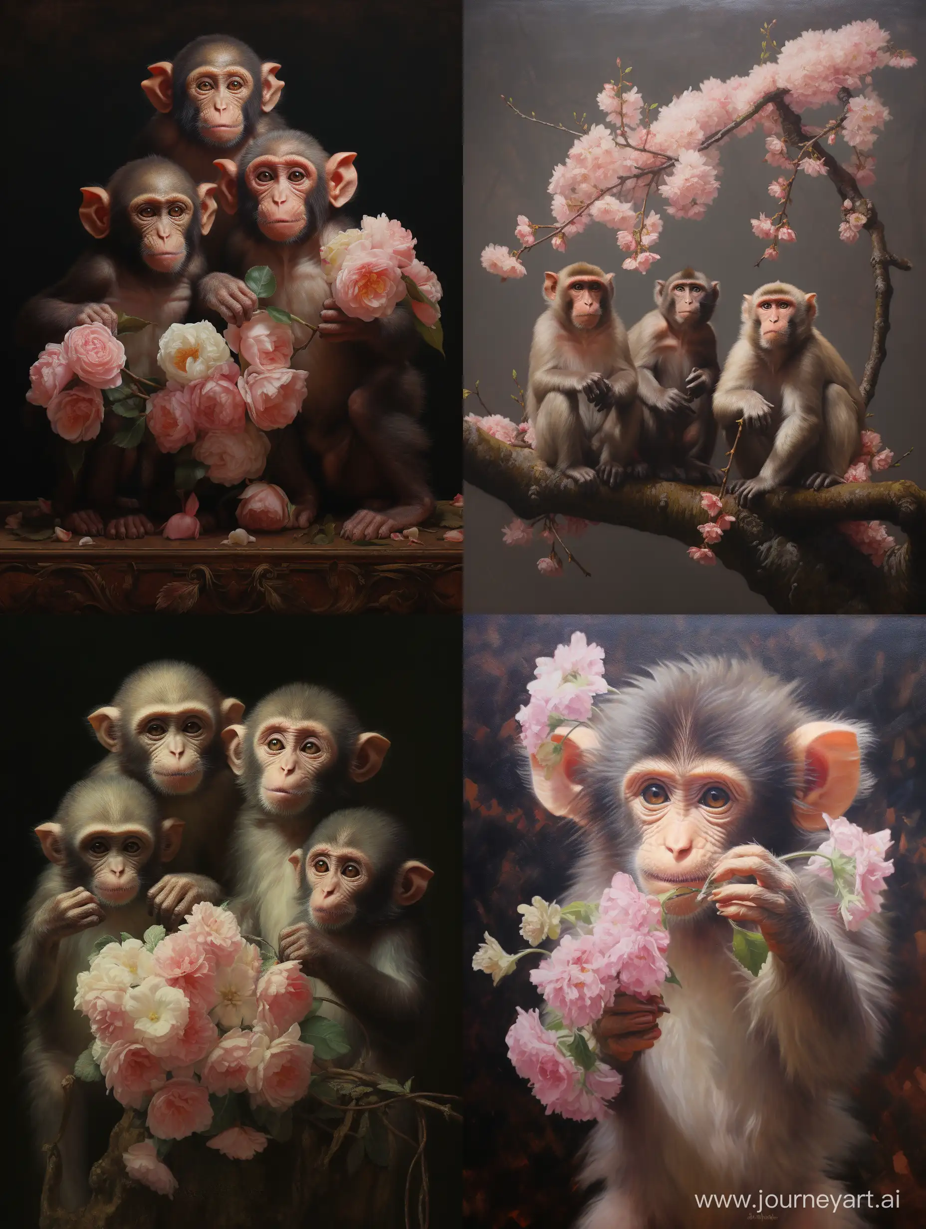 Три,обизяны,дарят,цветы,одной, обезьяне