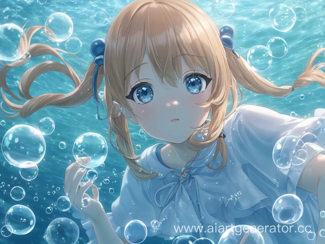 аниме девочка в воде, а вокруг нее пузырьки