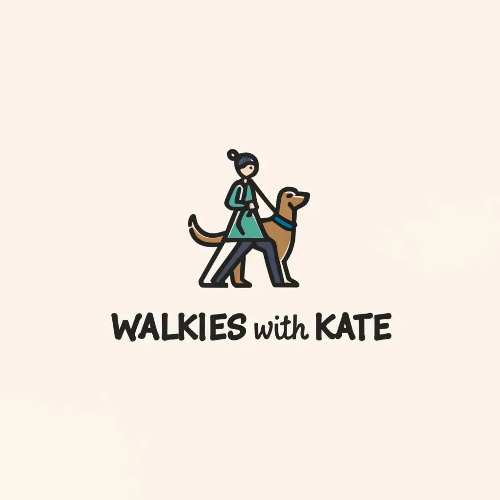 a logo design,with the text "Walkies With Kate", main symbol:DOG WALKER,Moderate,clear background