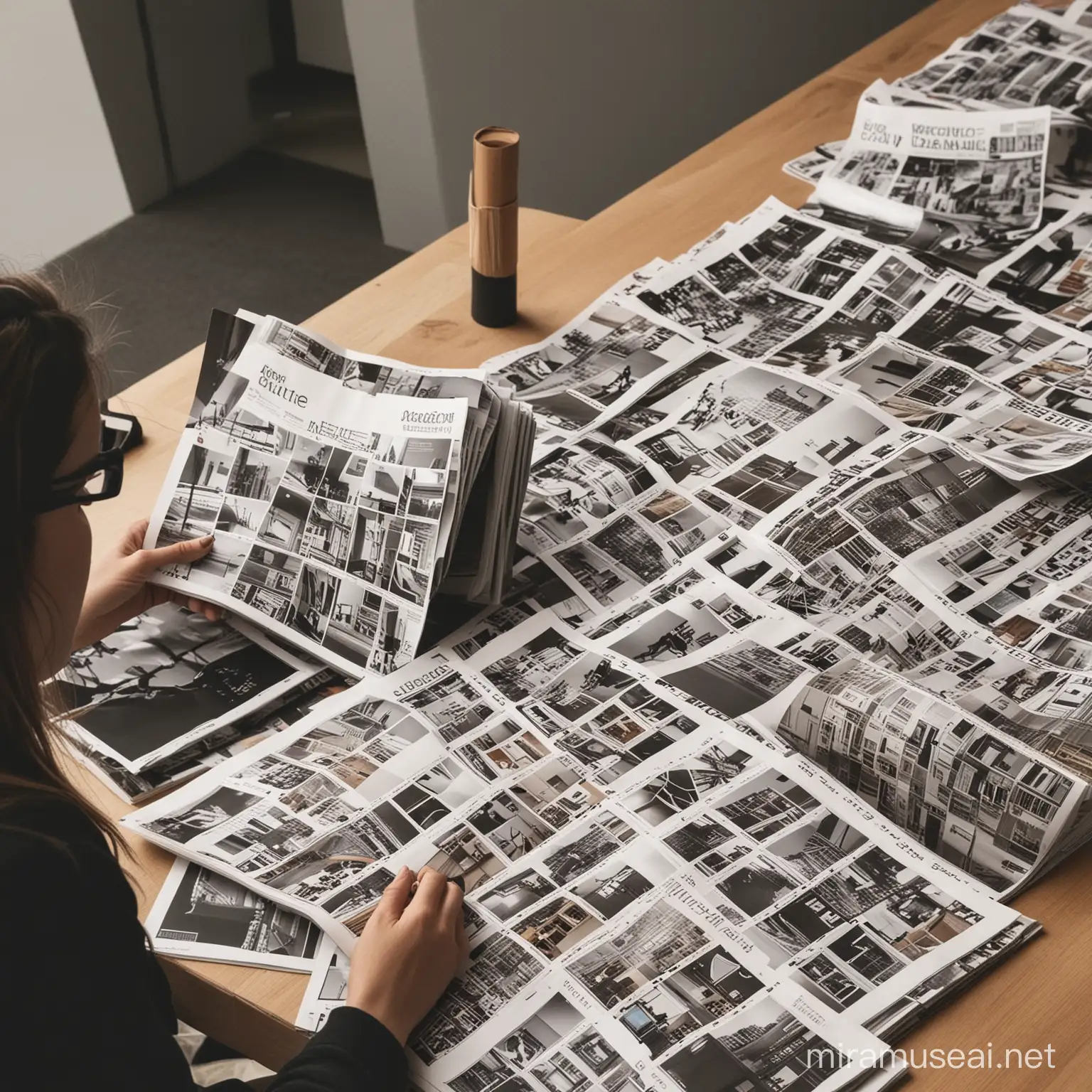 Imágenes de personas buscando observando revistas de diseño arquitectonico
