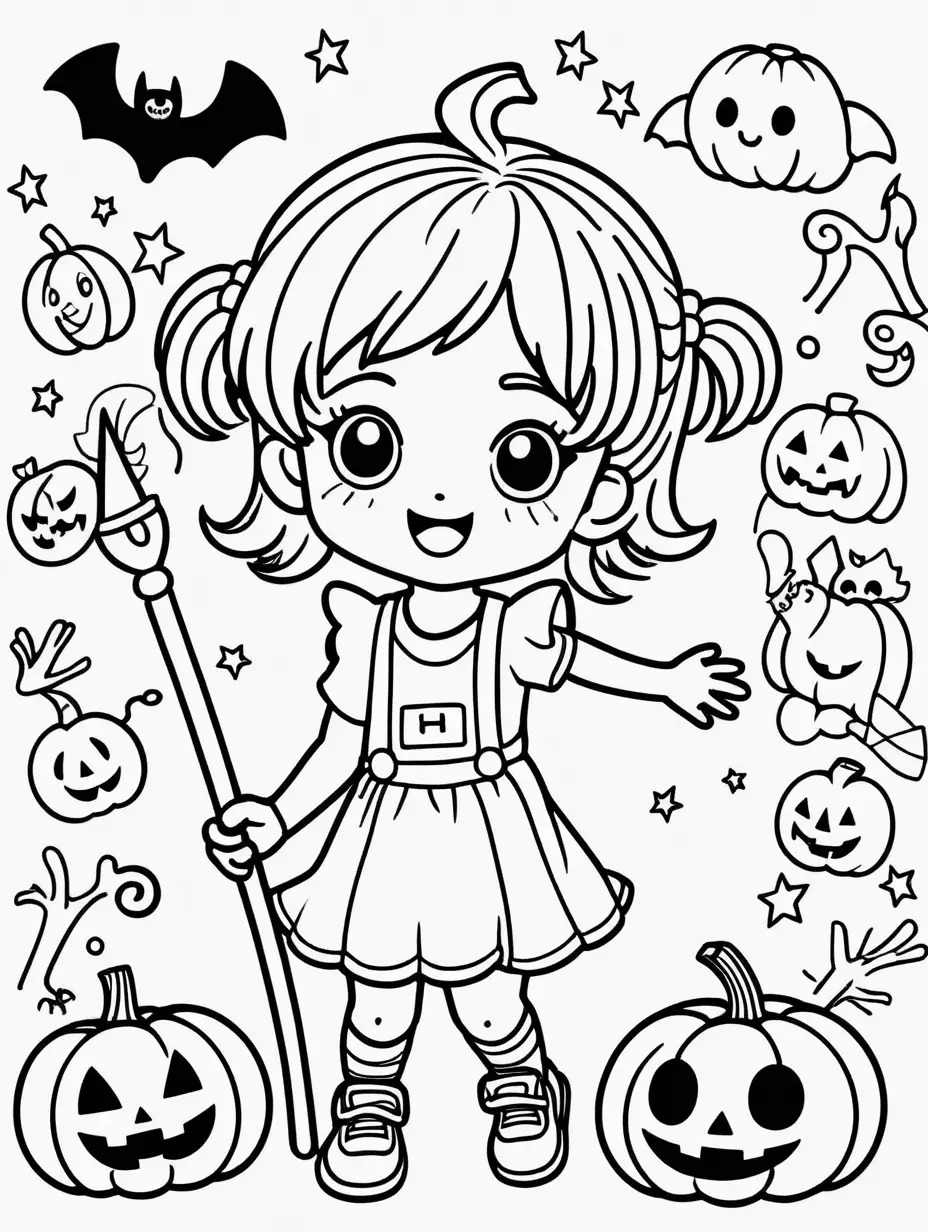 Joyful Halloween Celebration Coloring Page for Girls