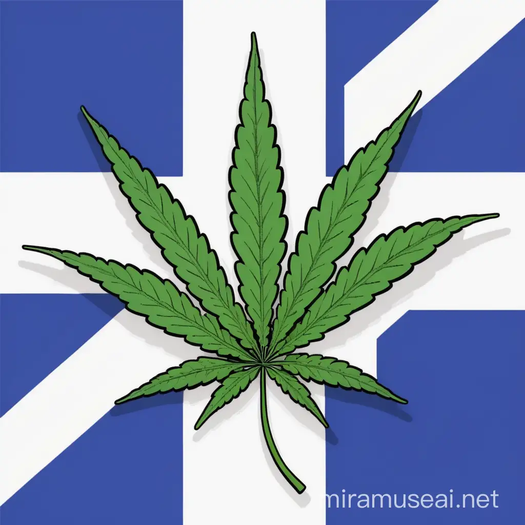 Cheerful Cartoon Cannabis Leaf with Scotland Flag