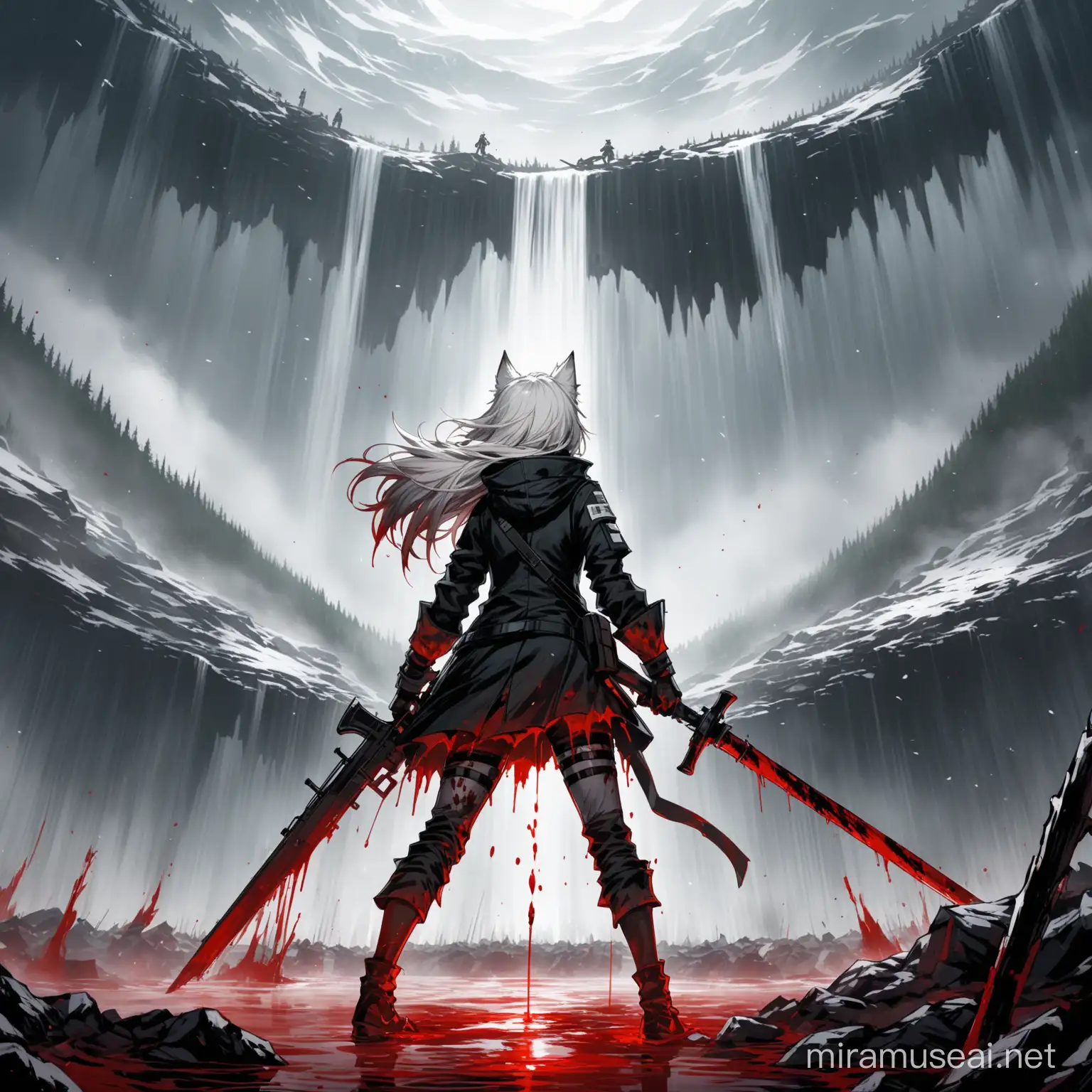 Arknights Lappland Blood Wolfgirl in Battle Confronting Loss of Limb