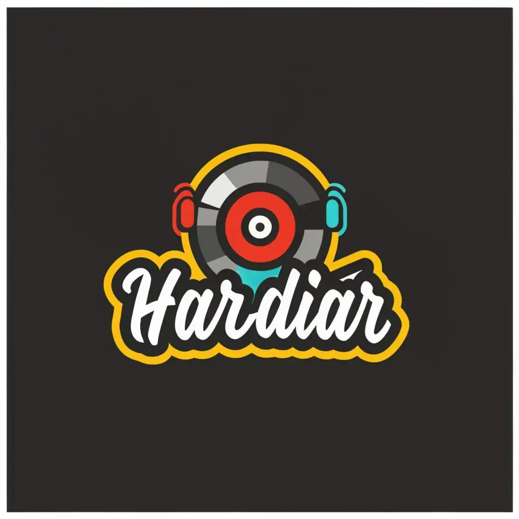 a logo design,with the text "DJ HARDIAR", main symbol:Vinyl ,Moderate,be used in Entertainment industry,clear background