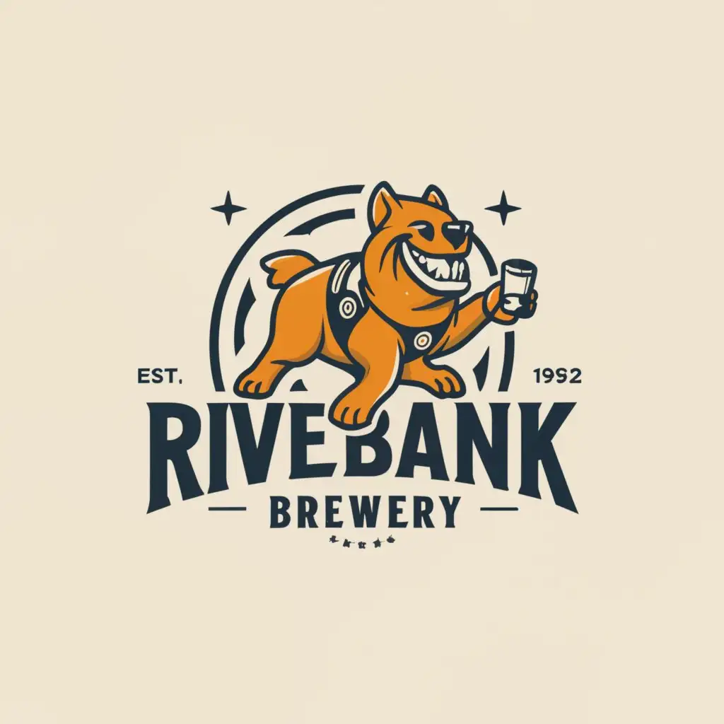 a logo design,with the text "Riverbank", main symbol:Mad dog might beer,Moderate,be used in Home Family industry,clear background
