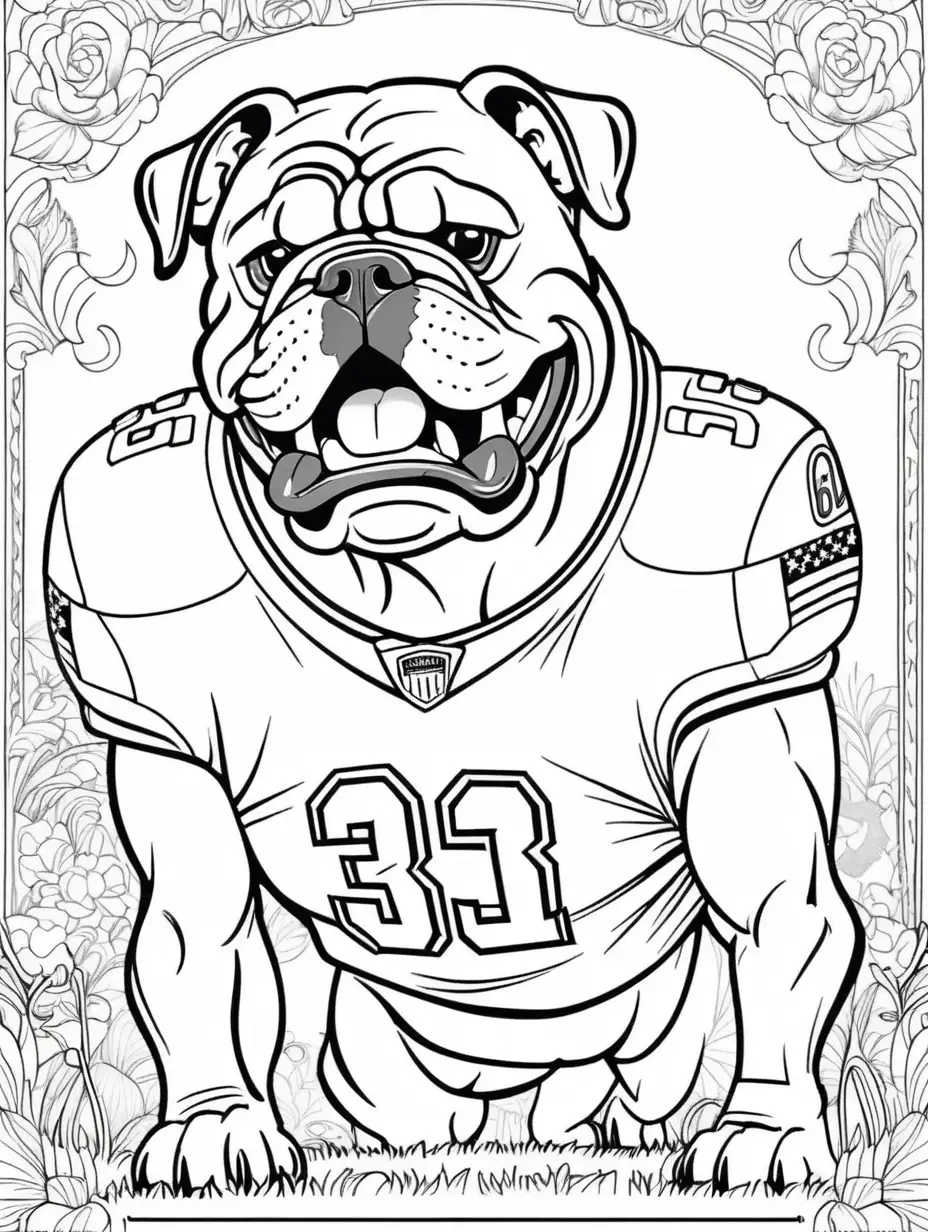 Bulldog Playing American Football Adult Coloring Book Illustration