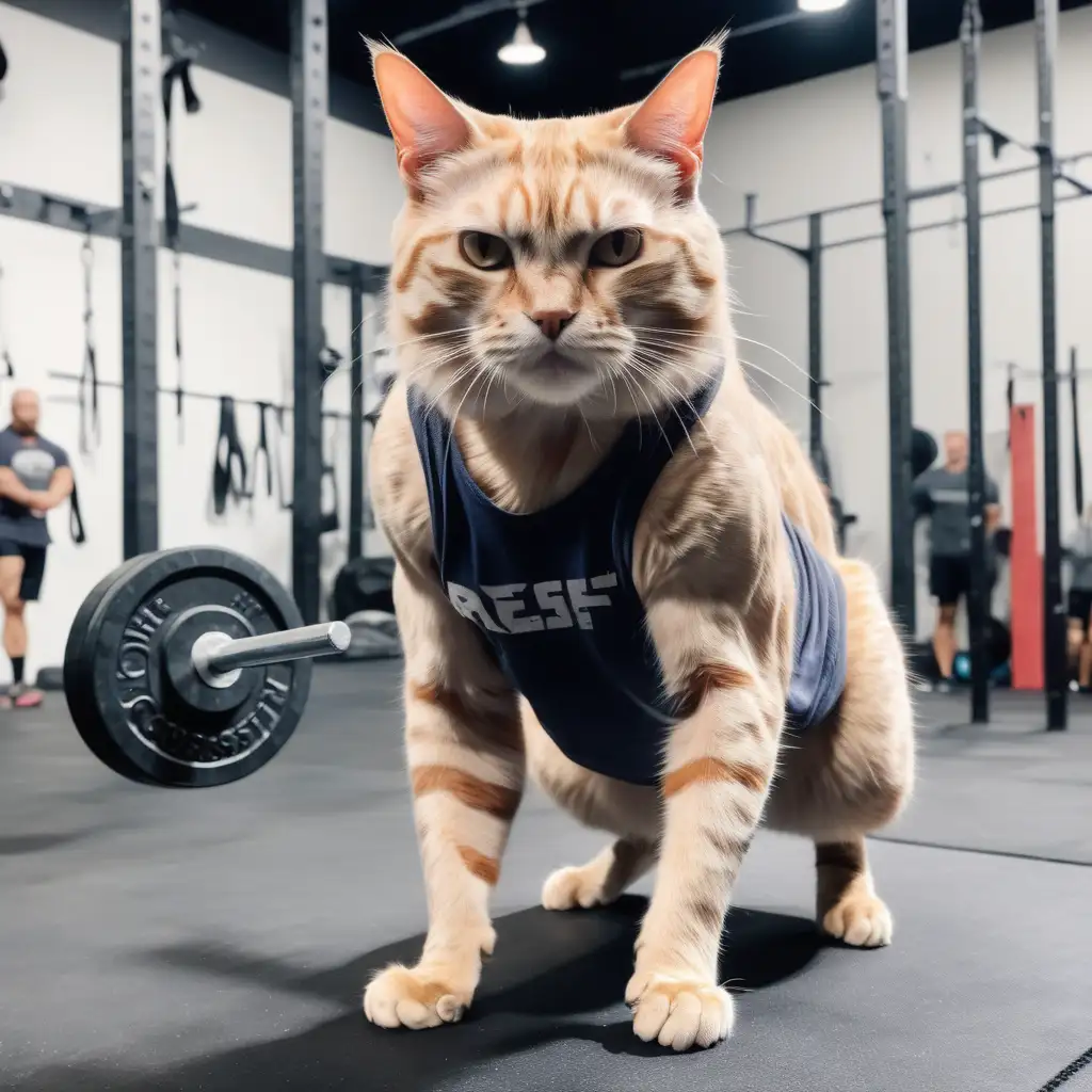 real life cat with muscles at the crossfit  gym

