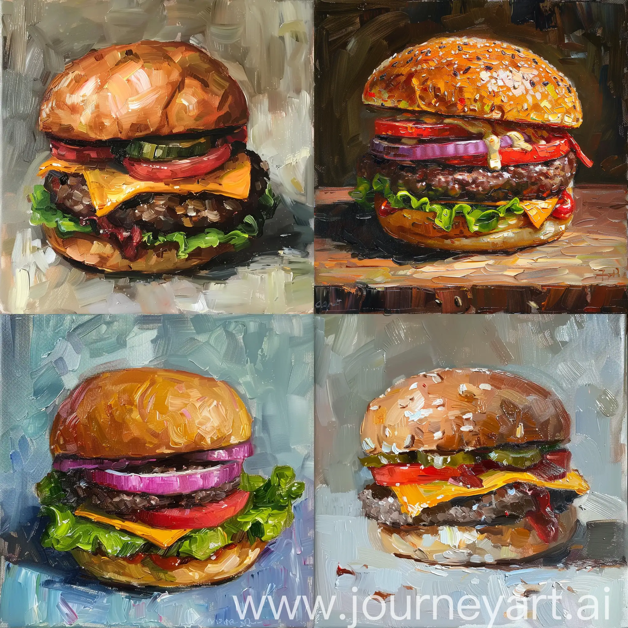 Succulent-Burger-Delight-Vibrant-Oil-Painting-of-a-Tempting-Burger