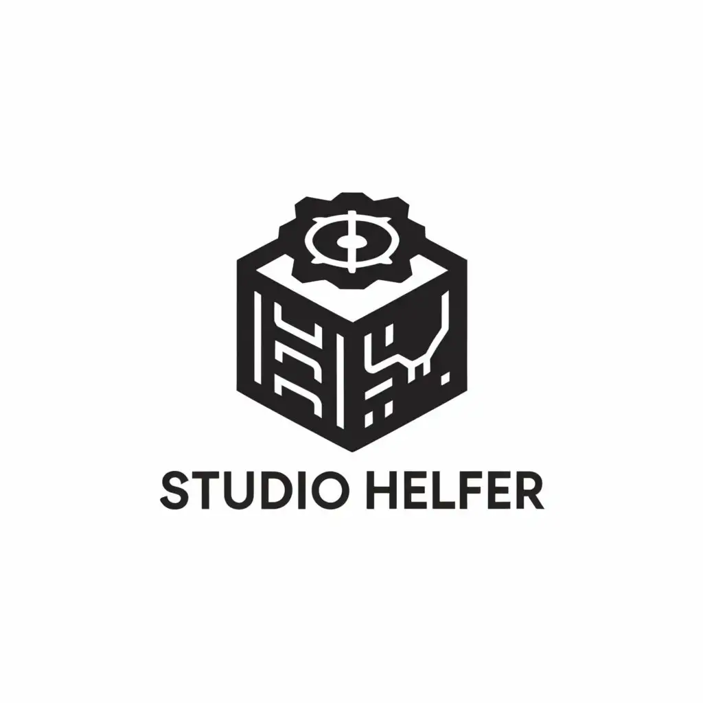 a logo design,with the text "Studio Helfer", main symbol:toolbox and a gear ring,Minimalistic,be used in Technology industry,clear background