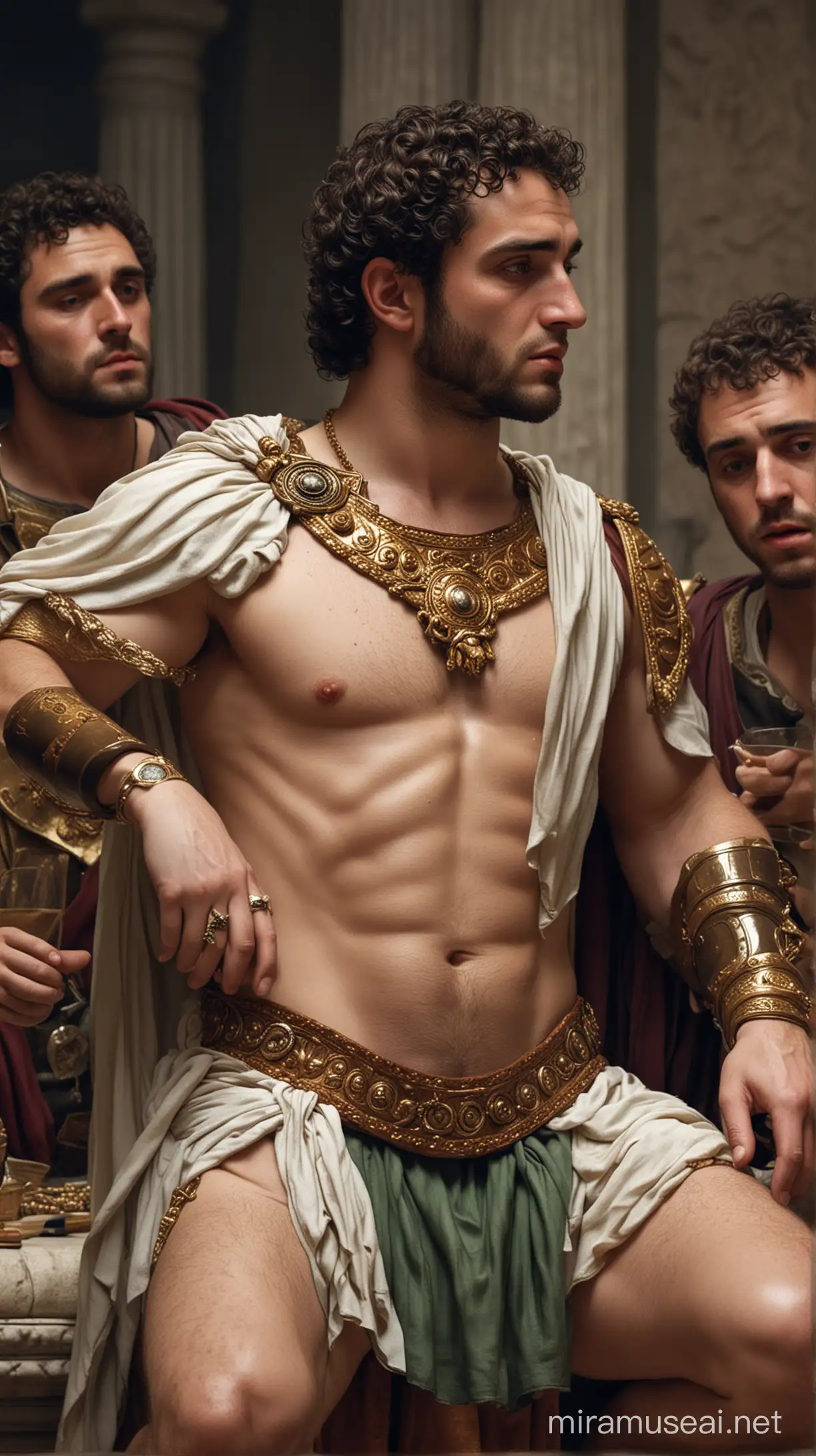 Commodus Indulging in Hedonistic Pursuits Hyper Realistic Portrait of Roman Emperors Decadence