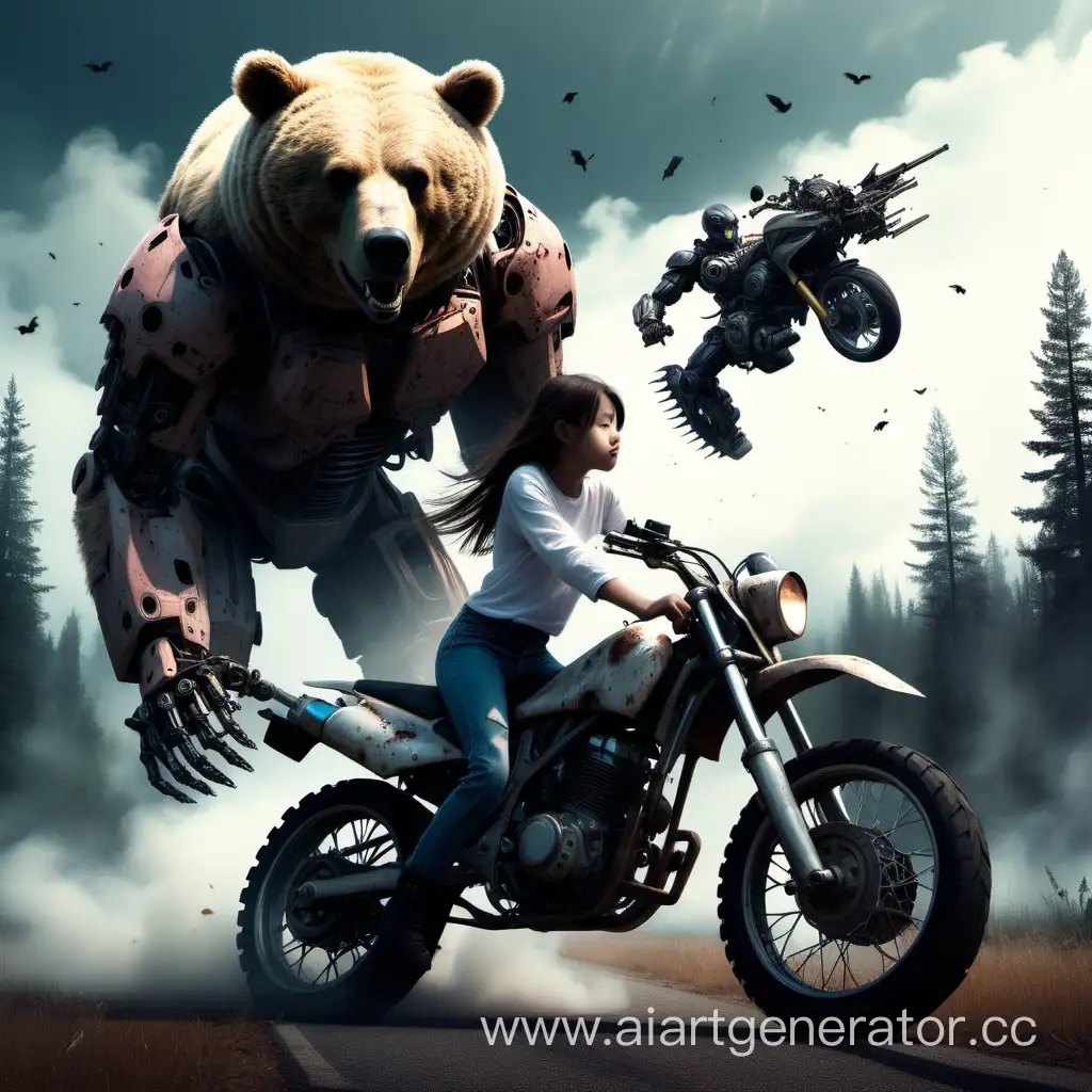 Fearful-Dream-Girl-Confronts-Killer-Robot-on-a-Motorcycle