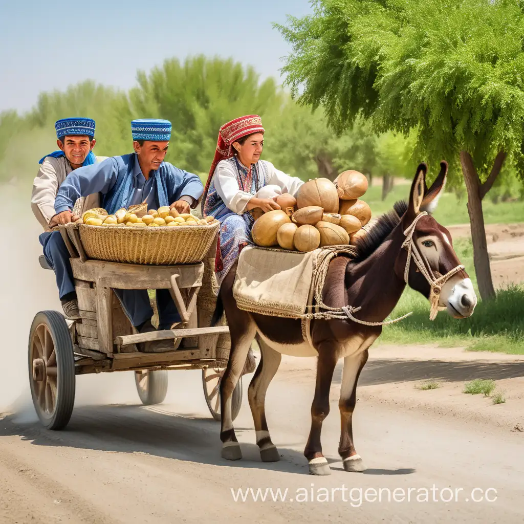 Uzbek-Nationals-Enjoying-Traditional-Arba-Cart-Ride-with-a-Donkey