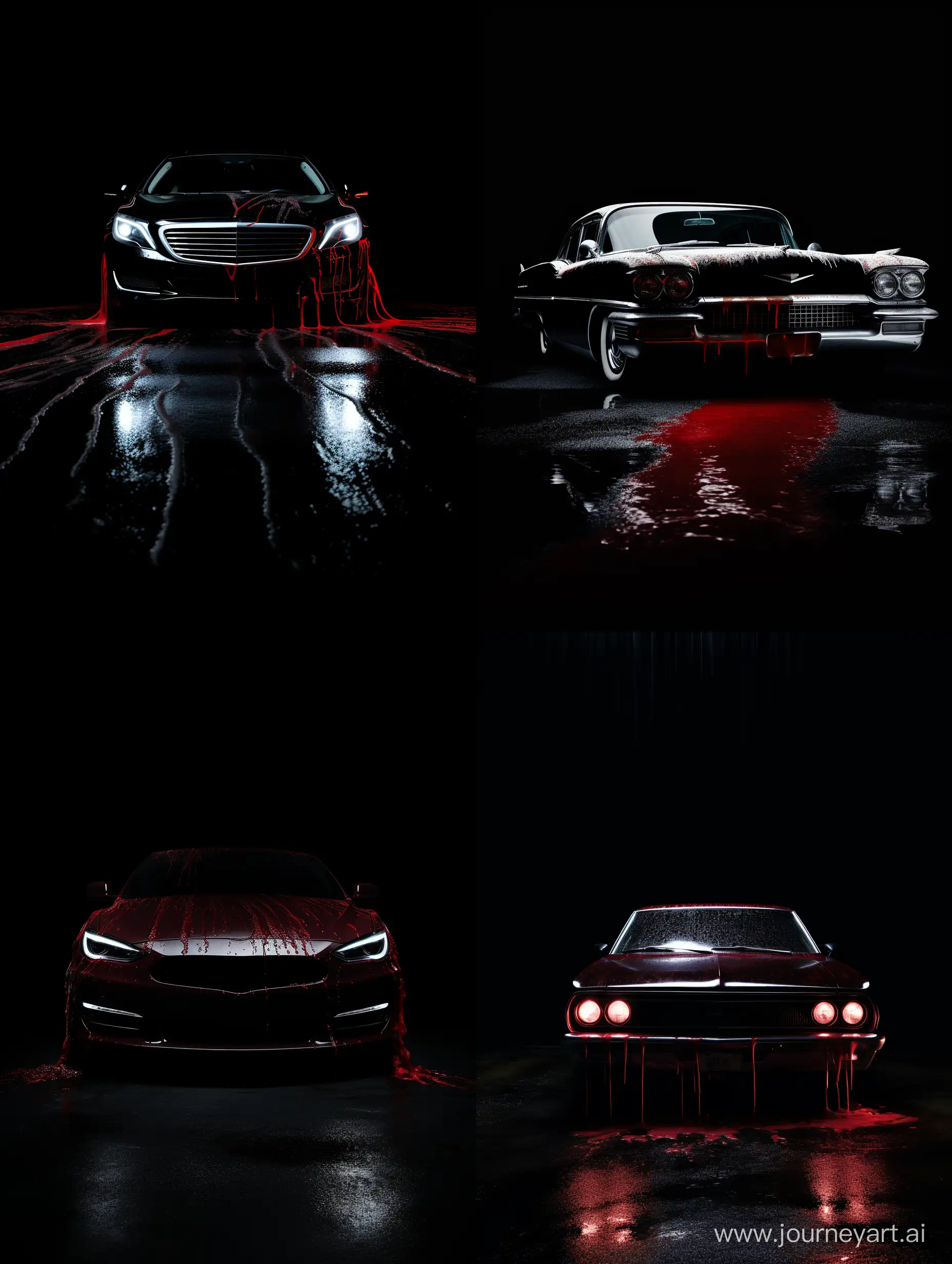 Eerie-White-Car-with-BloodDripping-Headlights-on-Black-Background